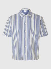 STRIPED SHORT SLEEVED SHIRT, Nautical Blue, highres