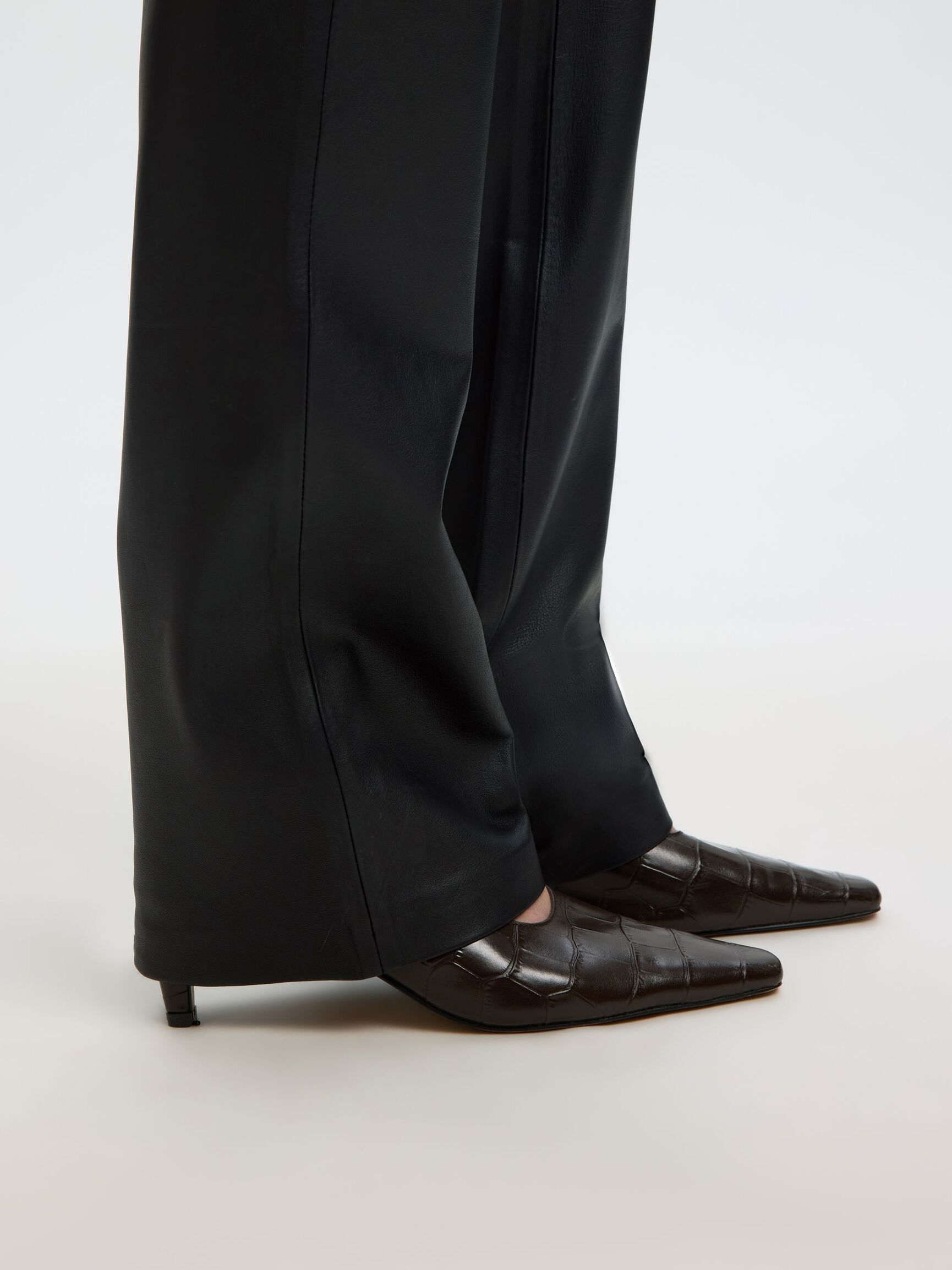 STRAIGHT FIT LEATHER TROUSERS, Black, highres