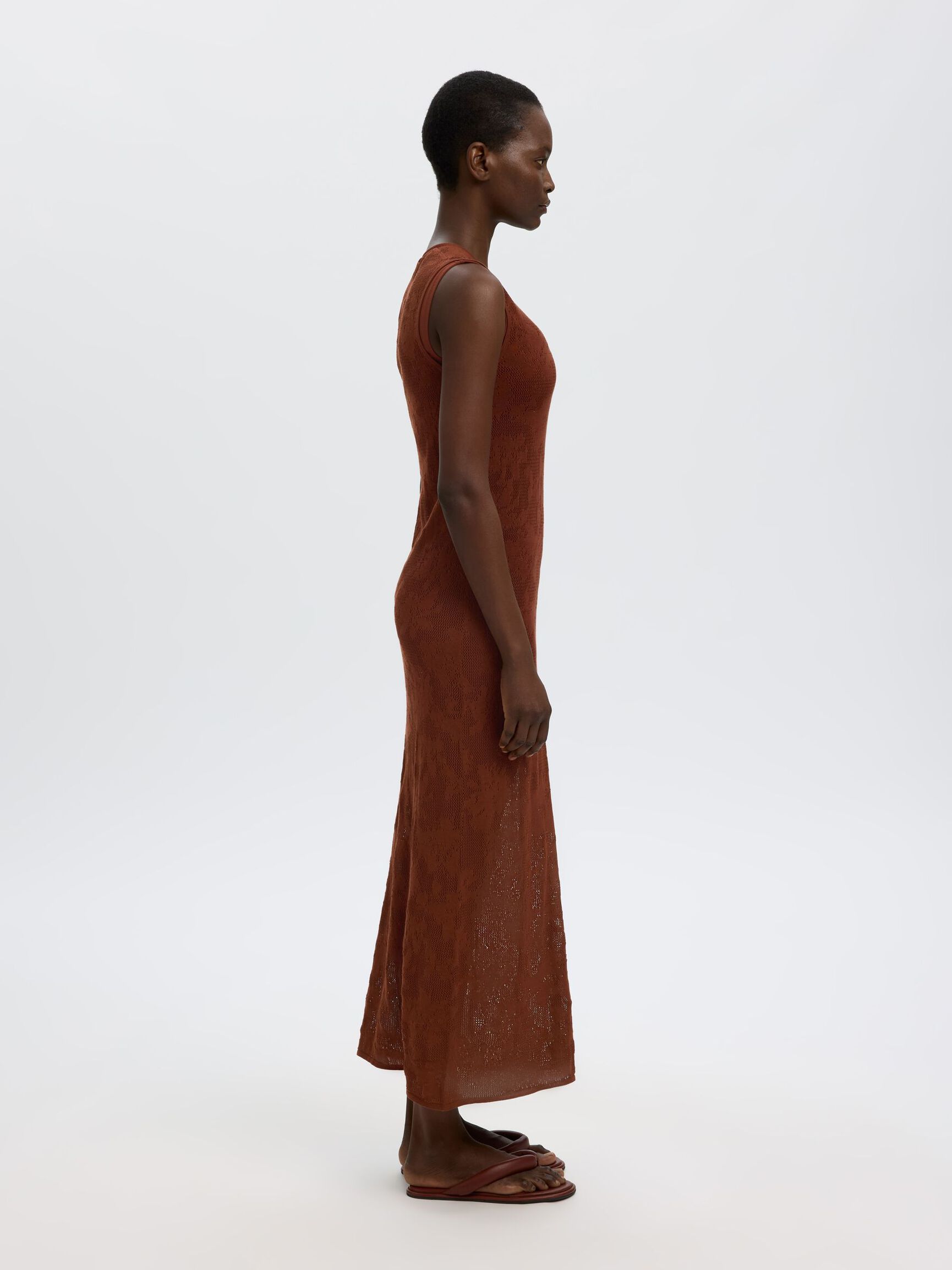 SLEEVELESS COTTON MAXI DRESS, Cherry Mahogany, highres