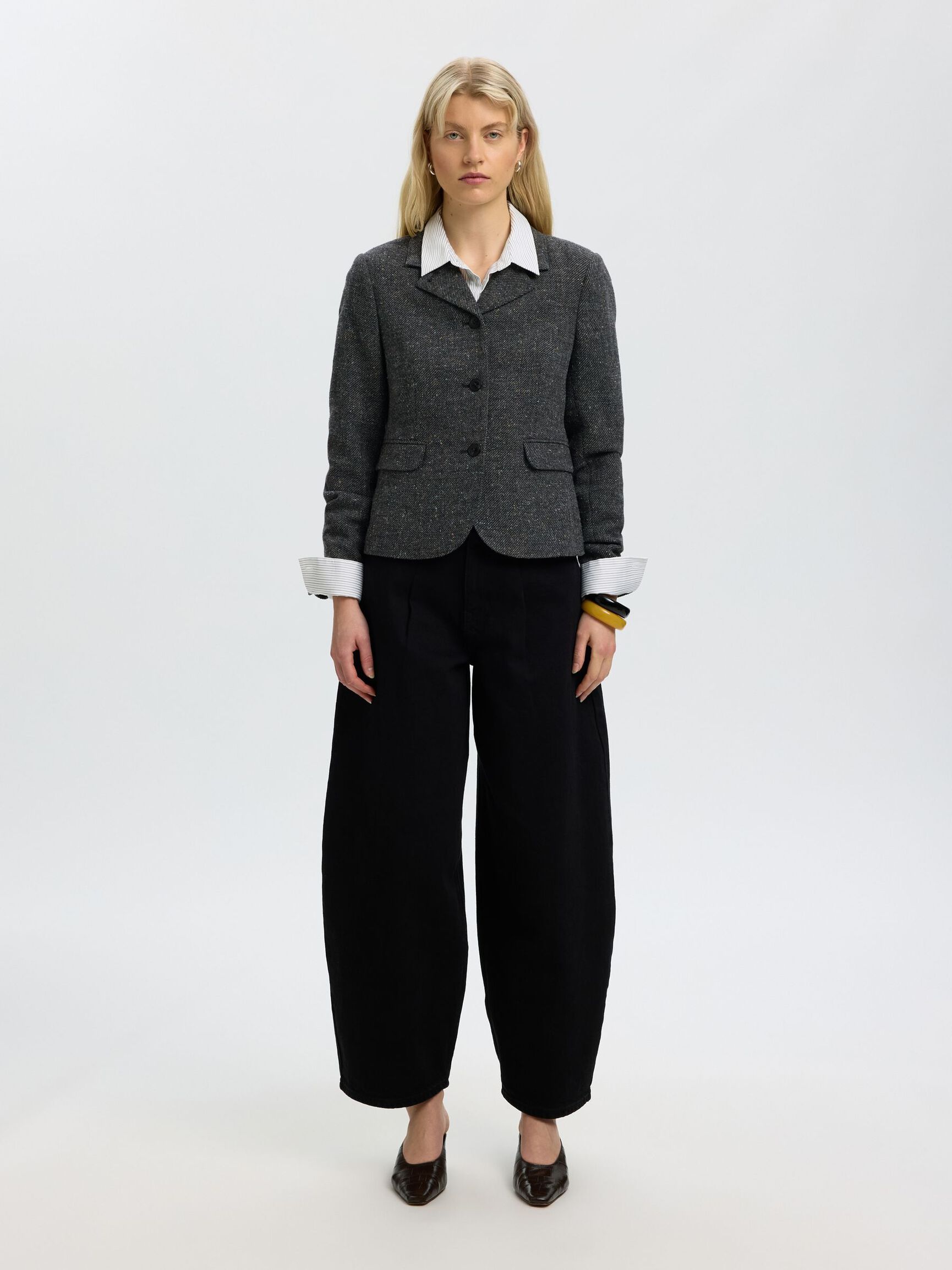 LAINE MÉLANGÉE - COURT BLAZER, Black, highres