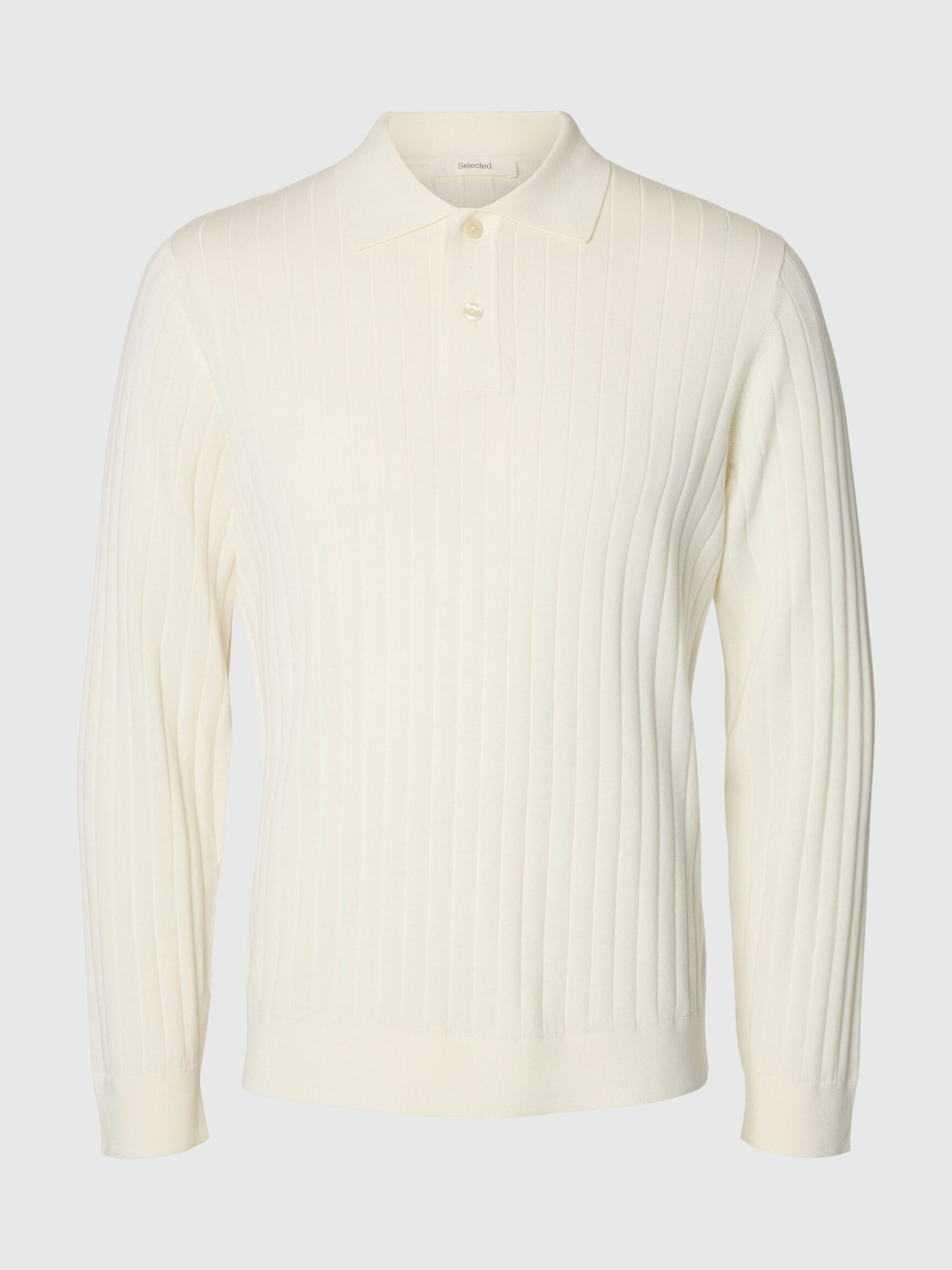 COTTON KNITTED POLO SHIRT, Egret, highres