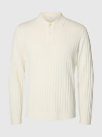 COTTON KNITTED POLO SHIRT, Egret, highres