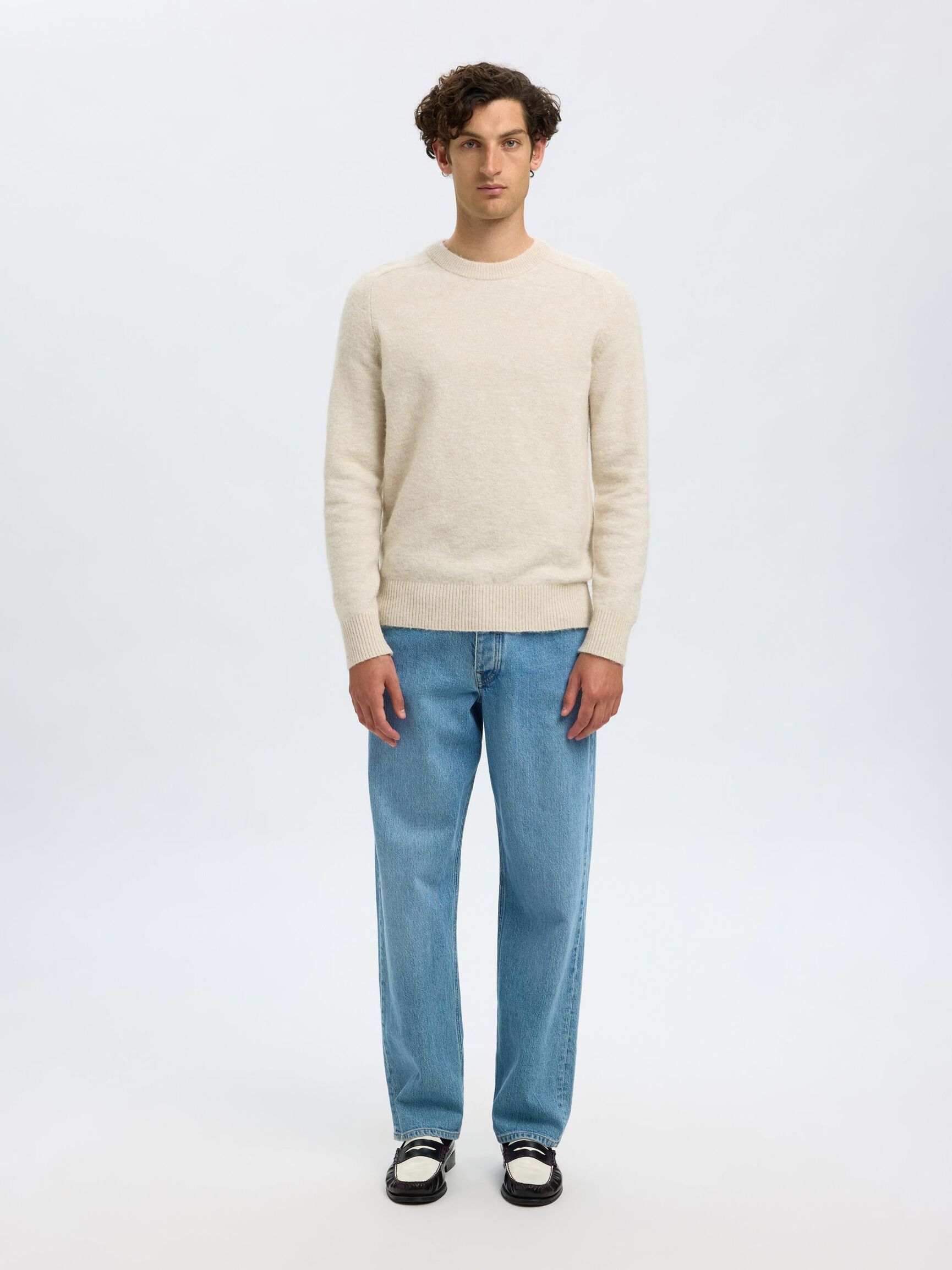LANGÄRMELIGER STRICKPULLOVER, Oatmeal, highres