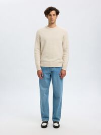 LANGÄRMELIGER STRICKPULLOVER, Oatmeal, highres