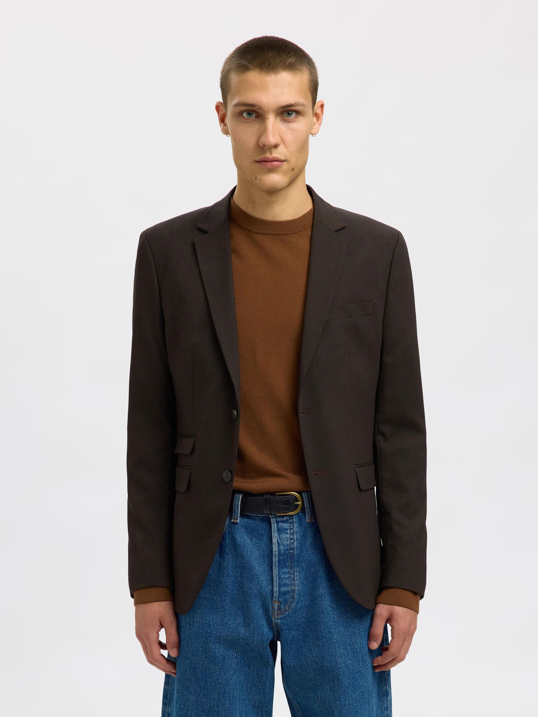 GEWEBTER WOLLGEMISCH BLAZER, Demitasse, highres