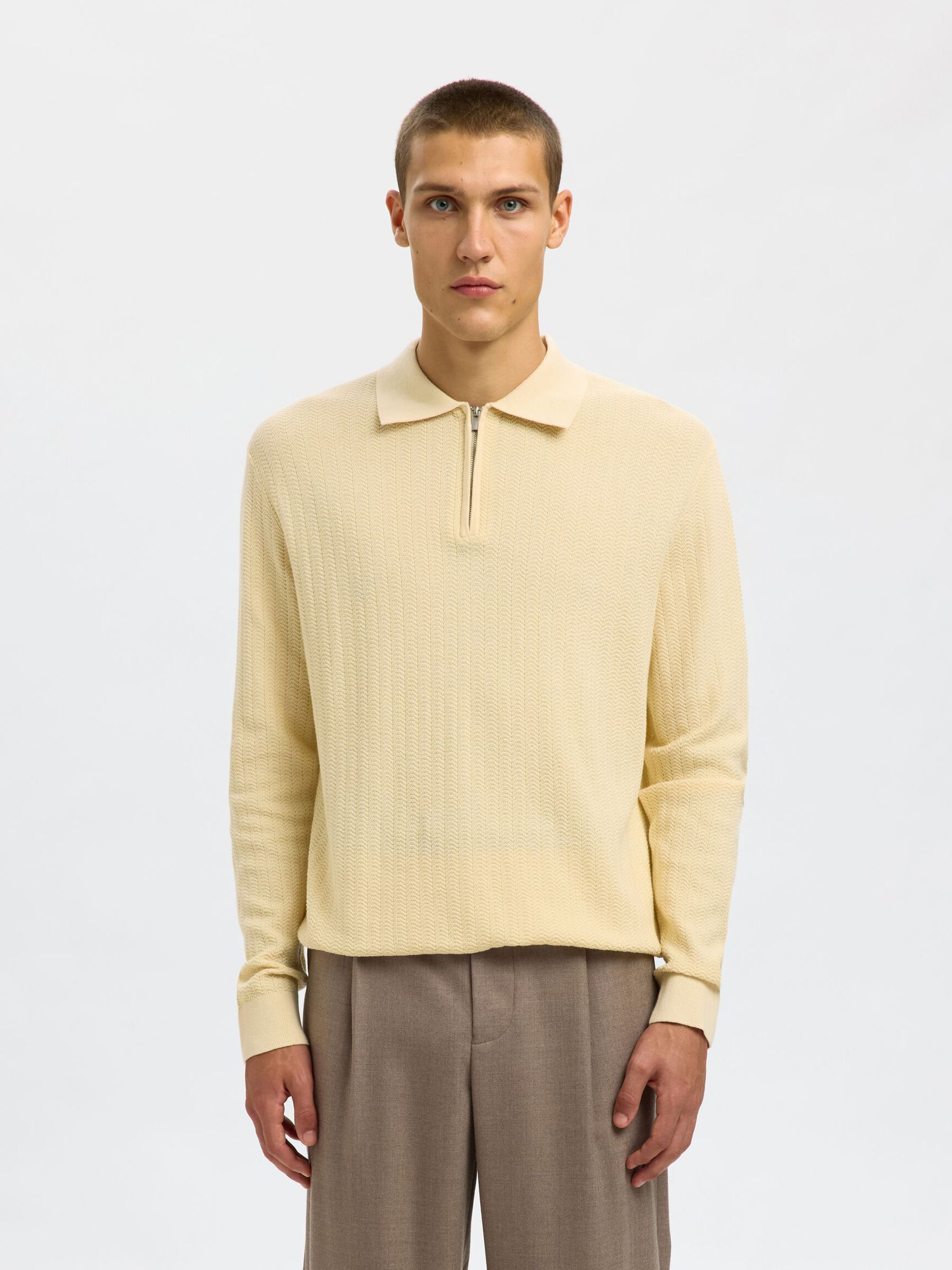 100% COTTON LONG-SLEEVED POLO, Angora, highres