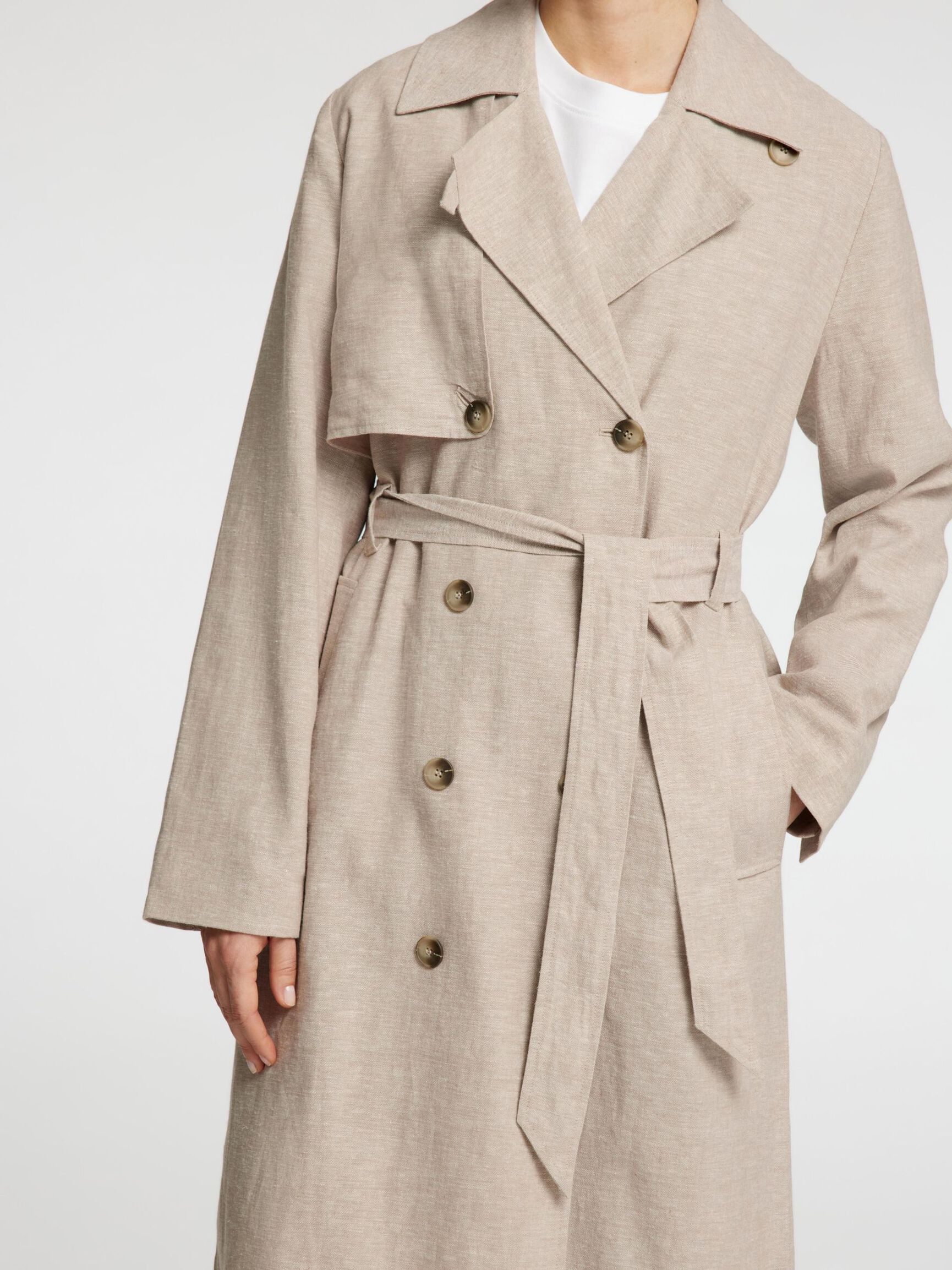 LINNENMIX DUBBELE KNOPENRIJ TRENCHCOAT, Nomad, highres