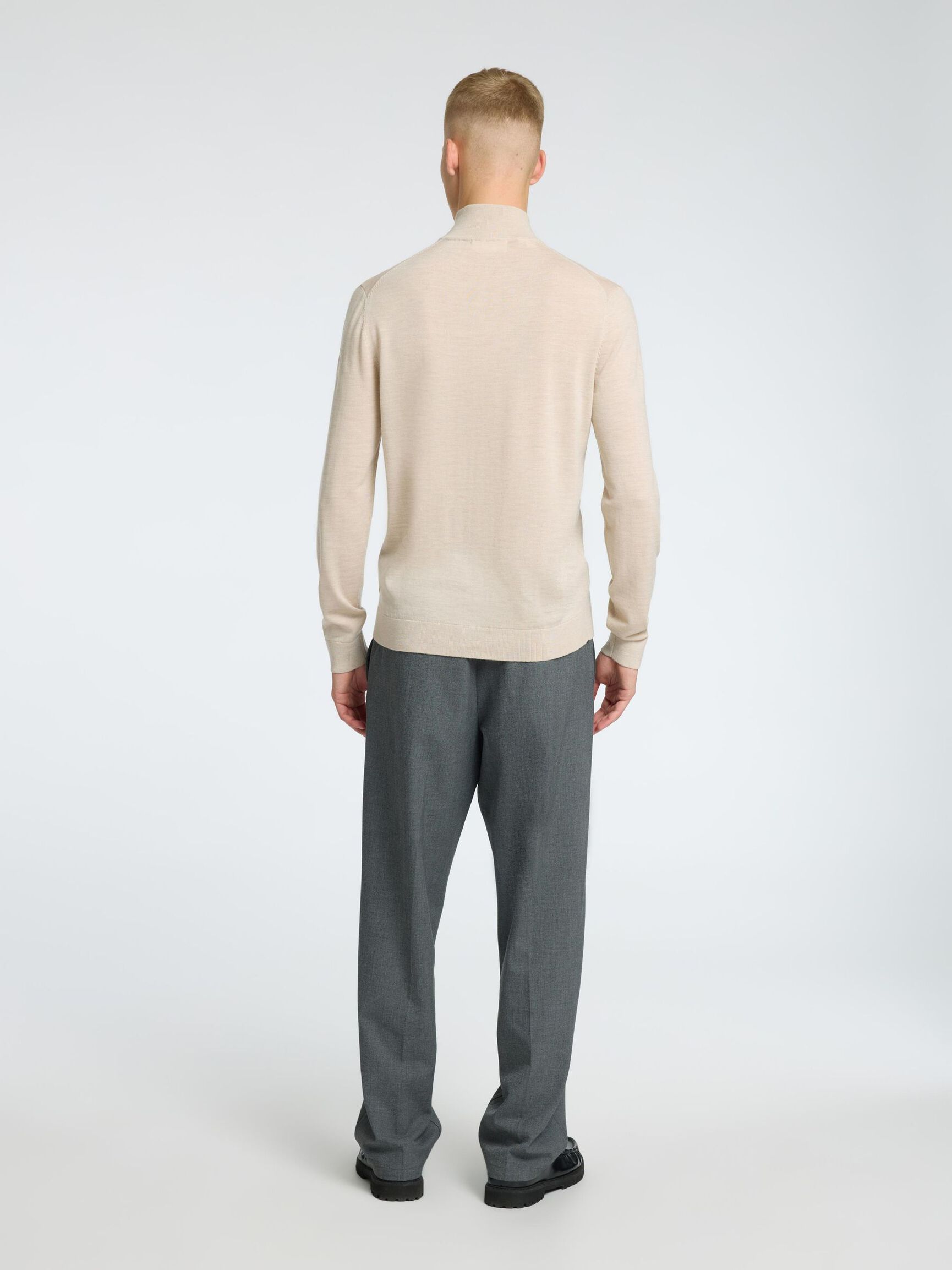 100% MERINOWOLL HALF-ZIP PULLOVER, Oatmeal, highres