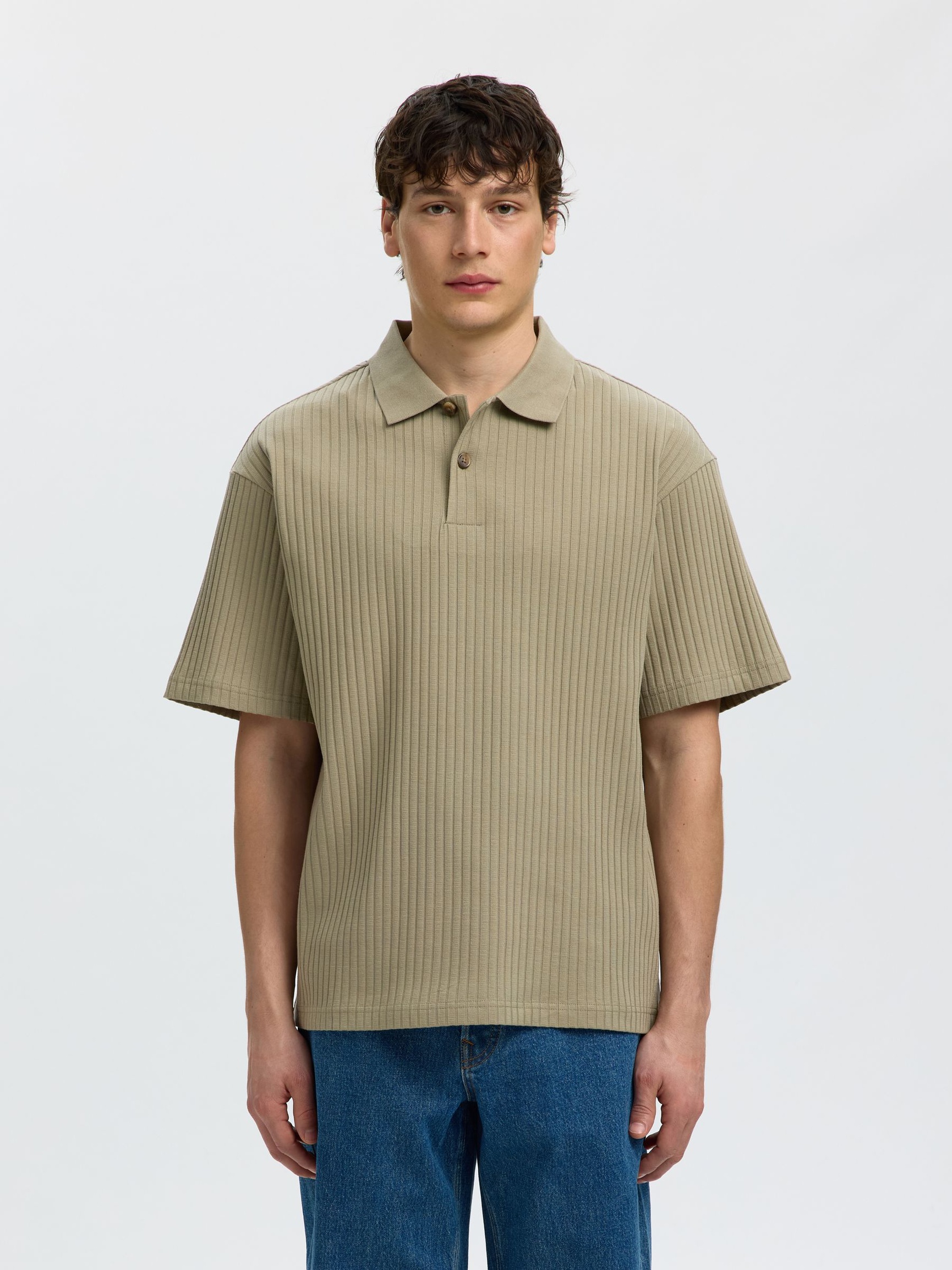 RELAXED FIT RIBBED POLO SHIRT, Vetiver, highres