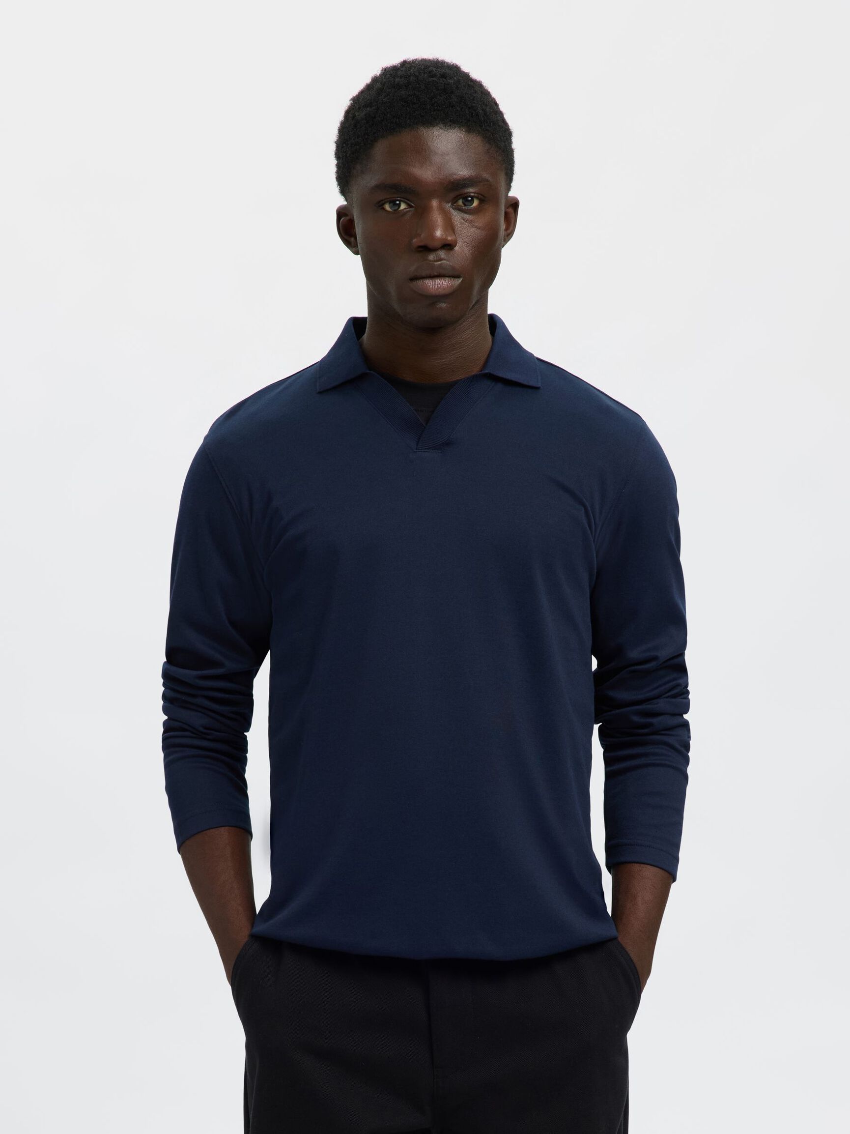 COTTON BLEND POLO SHIRT, Navy Blazer, highres
