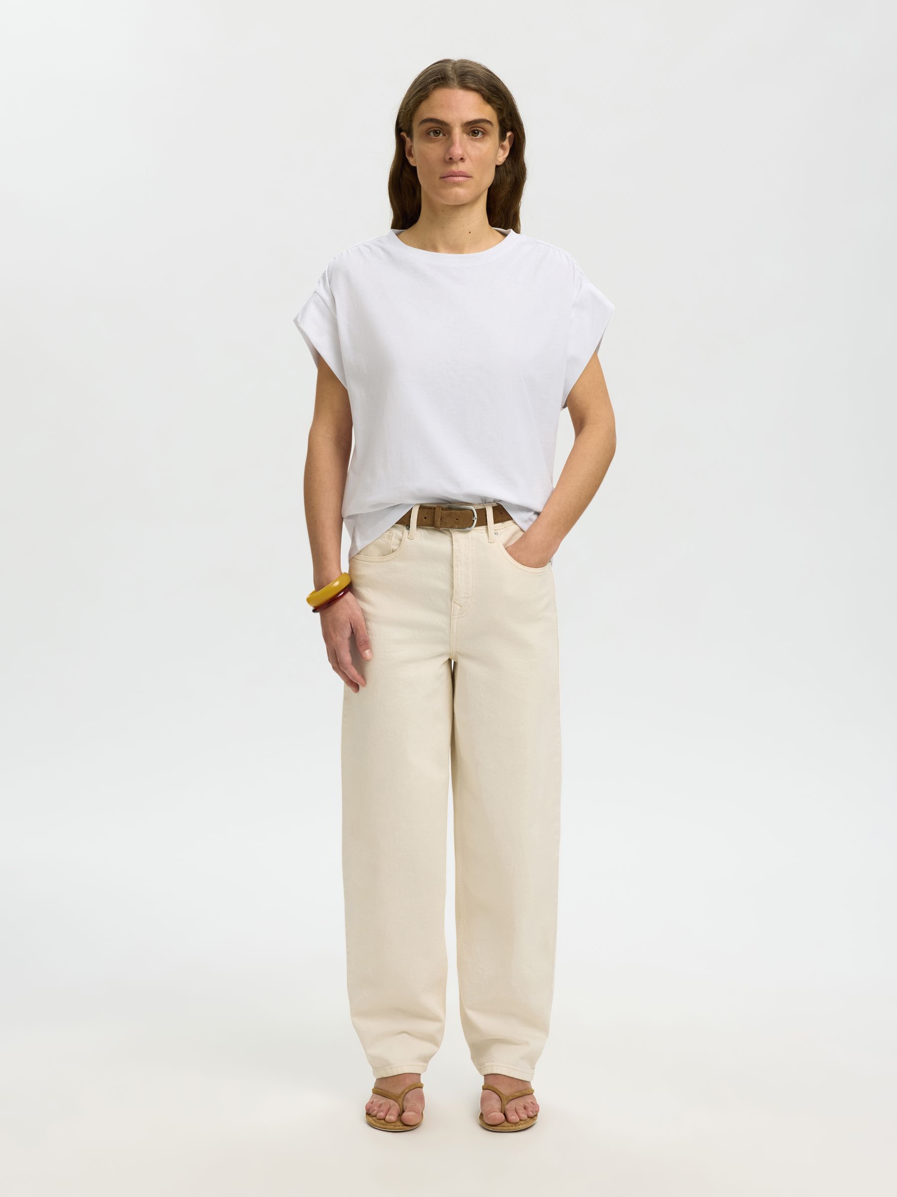 COTTON SHORT SLEEVED TOP, Bright White, highres