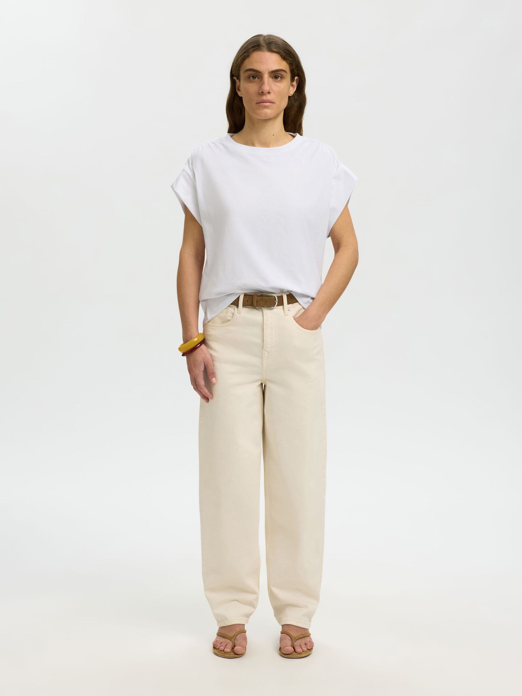 COTTON SHORT SLEEVED TOP, Bright White, highres