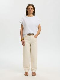 COTTON SHORT SLEEVED TOP, Bright White, highres