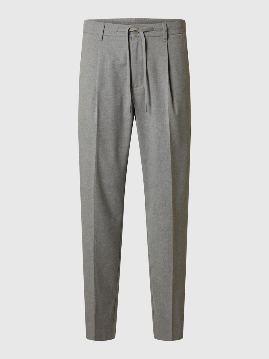 Selected VISCOSE BLEND PLEATED TROUSERS, Medium Grey Melange, highres - 16094358_MediumGreyMelange_001.jpg