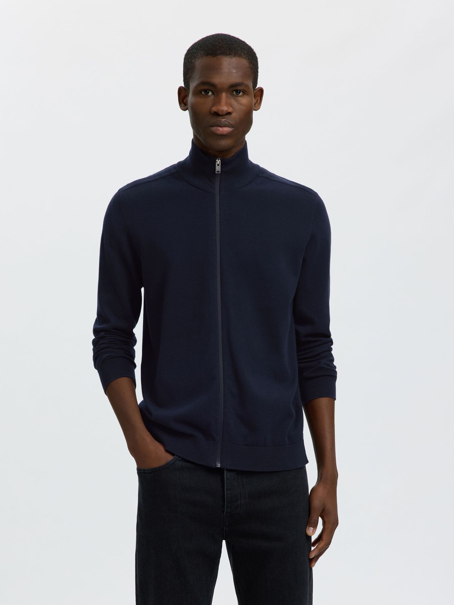 ZIP-UP CARDIGAN, Navy Blazer, highres