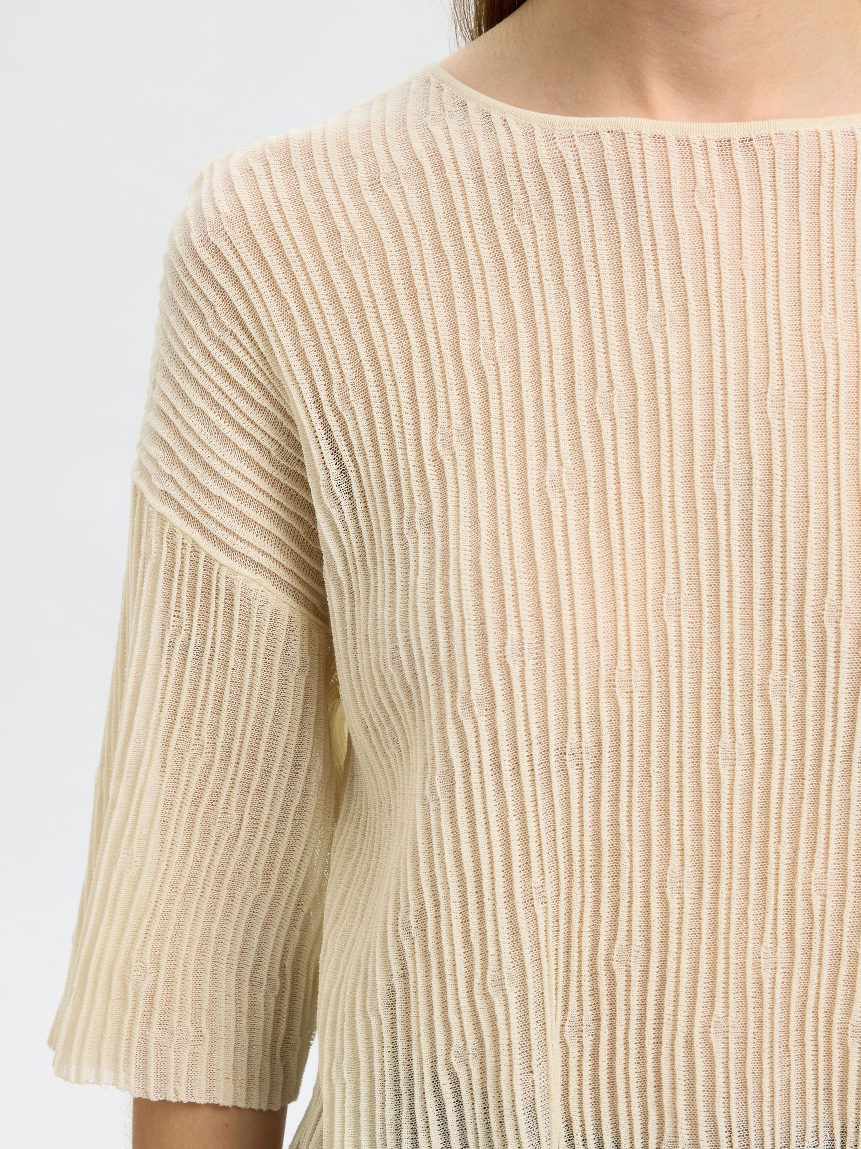 COTTON BLEND KNITTED TOP, Birch, highres