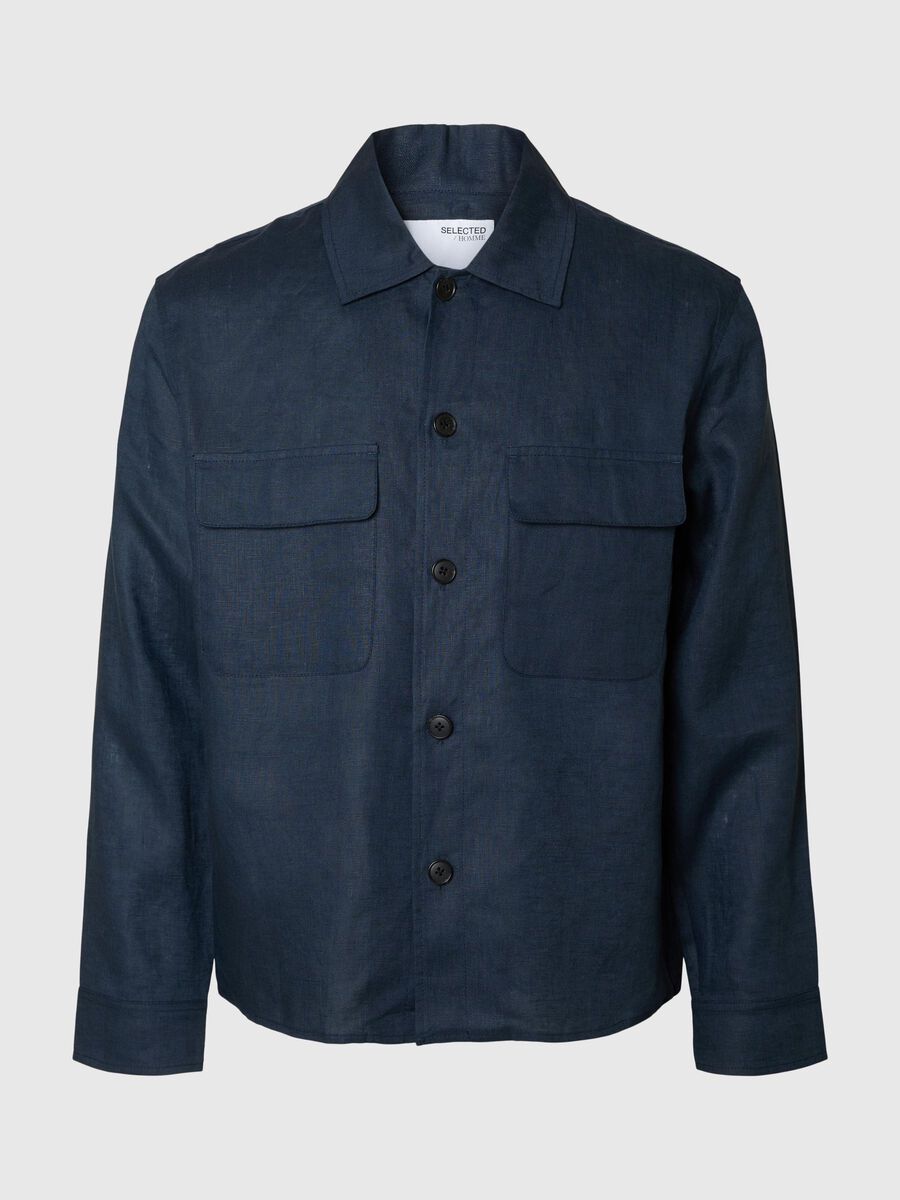 Selected 100% LINEN OVERSHIRT, Outer Space, highres - 16098995_OuterSpace_001.jpg