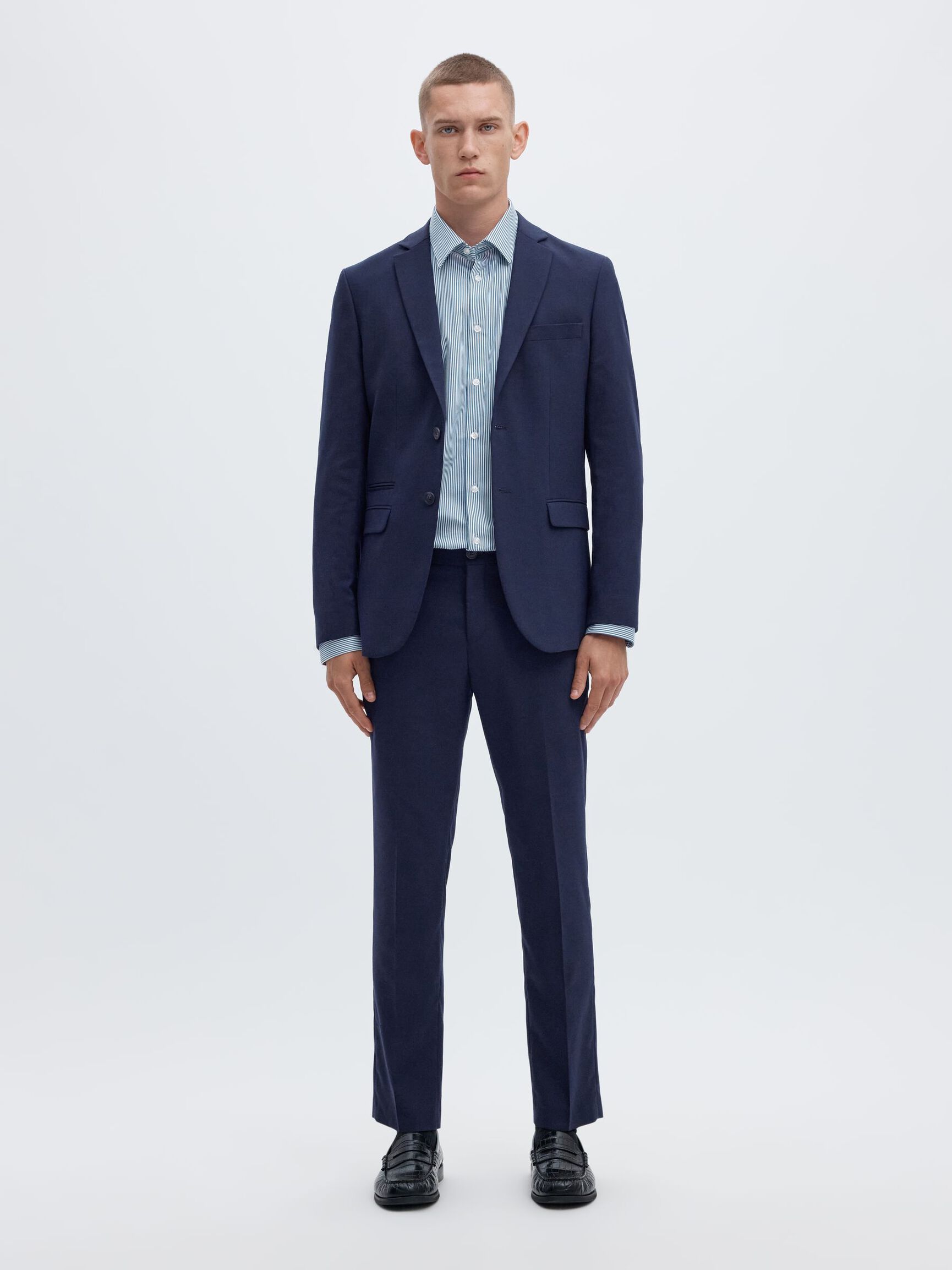WOVEN WOOL BLEND TROUSERS, Navy Blazer, highres