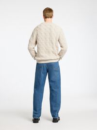 KABELSTRIKK CREW NECK-GENSER, Oatmeal, highres