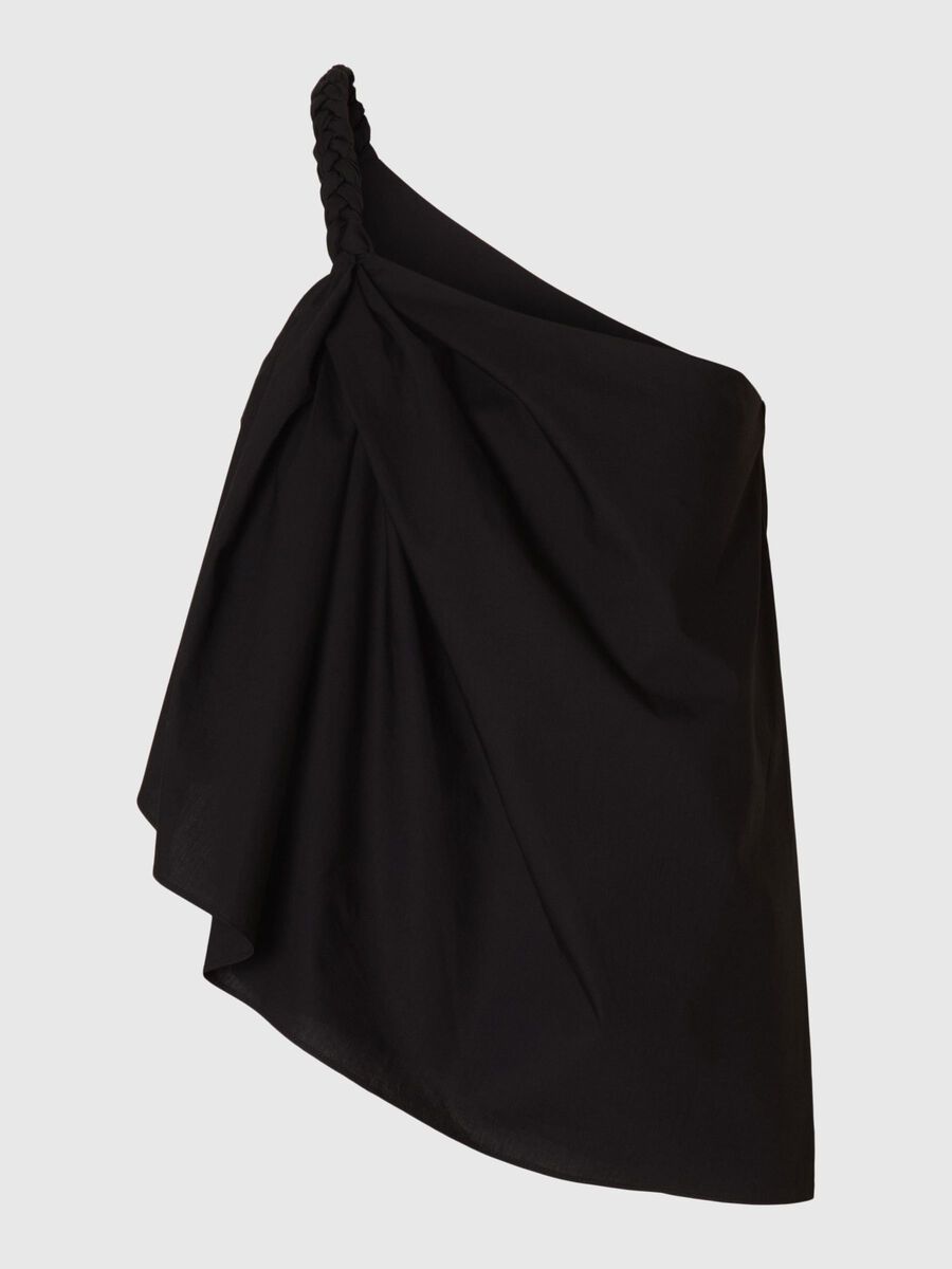 Selected BRAIDED ONE-SHOULDER TOP, Black, highres - 16097813_Black_001.jpg