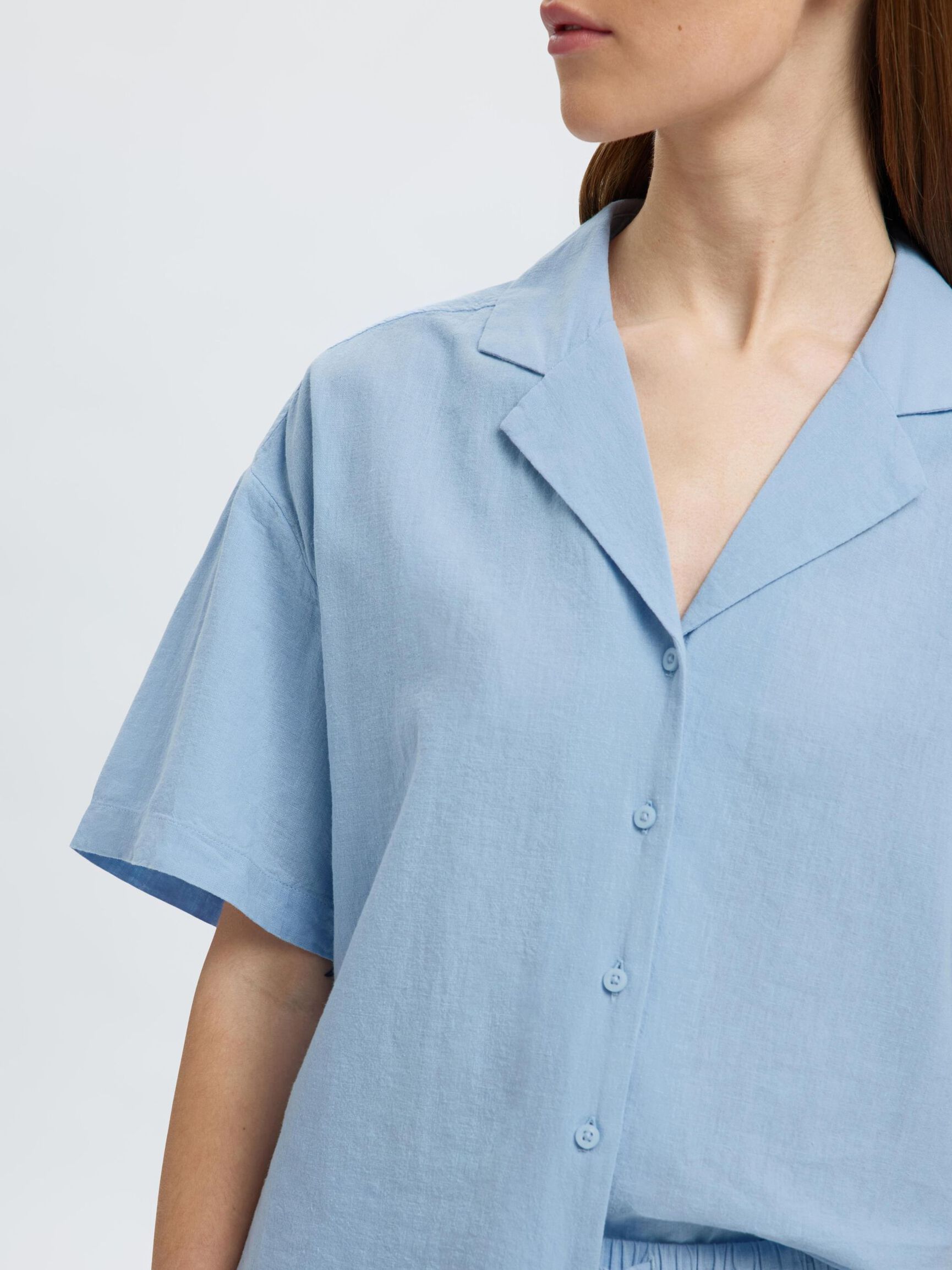 LINNENMIX OVERHEMD MET KORTE MOUWEN, Cashmere Blue, highres