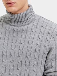 ZOPFSTRICK PULLOVER, Medium Grey Melange, highres