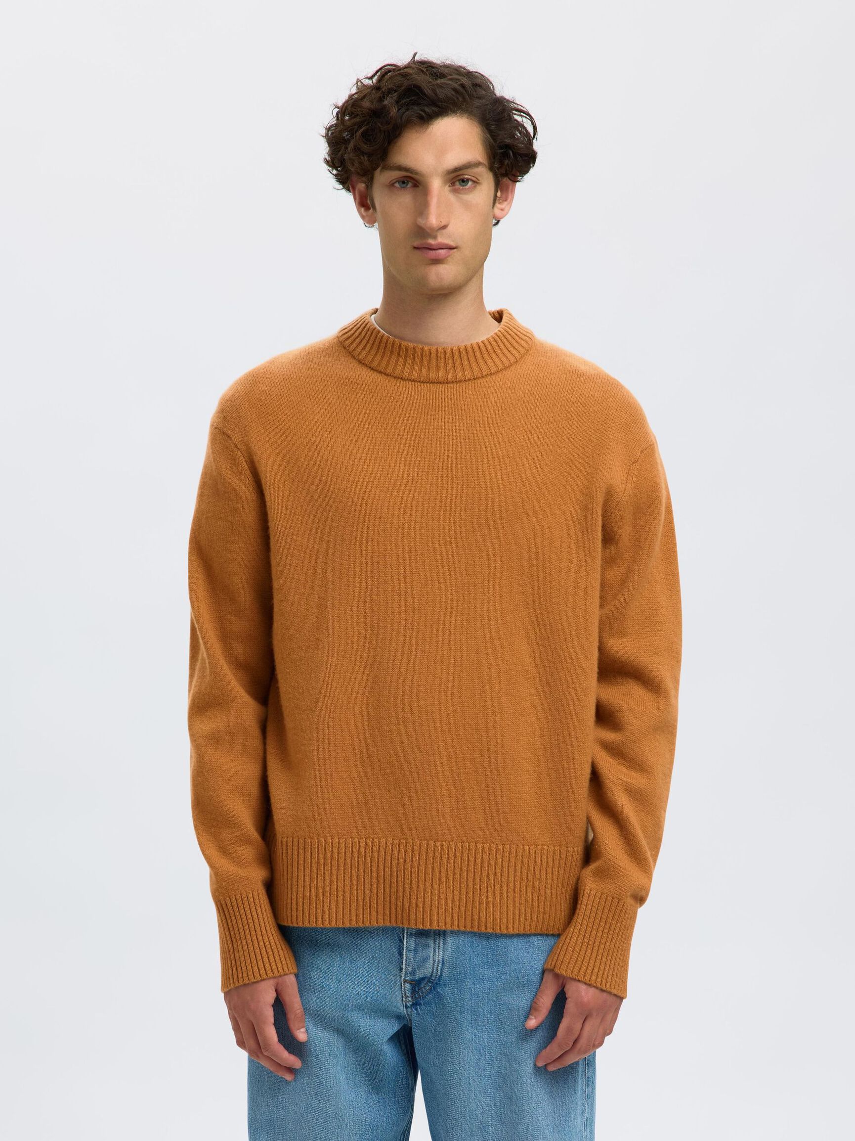 CASHMERE BLEND KNITTED PULLOVER, Chipmunk, highres