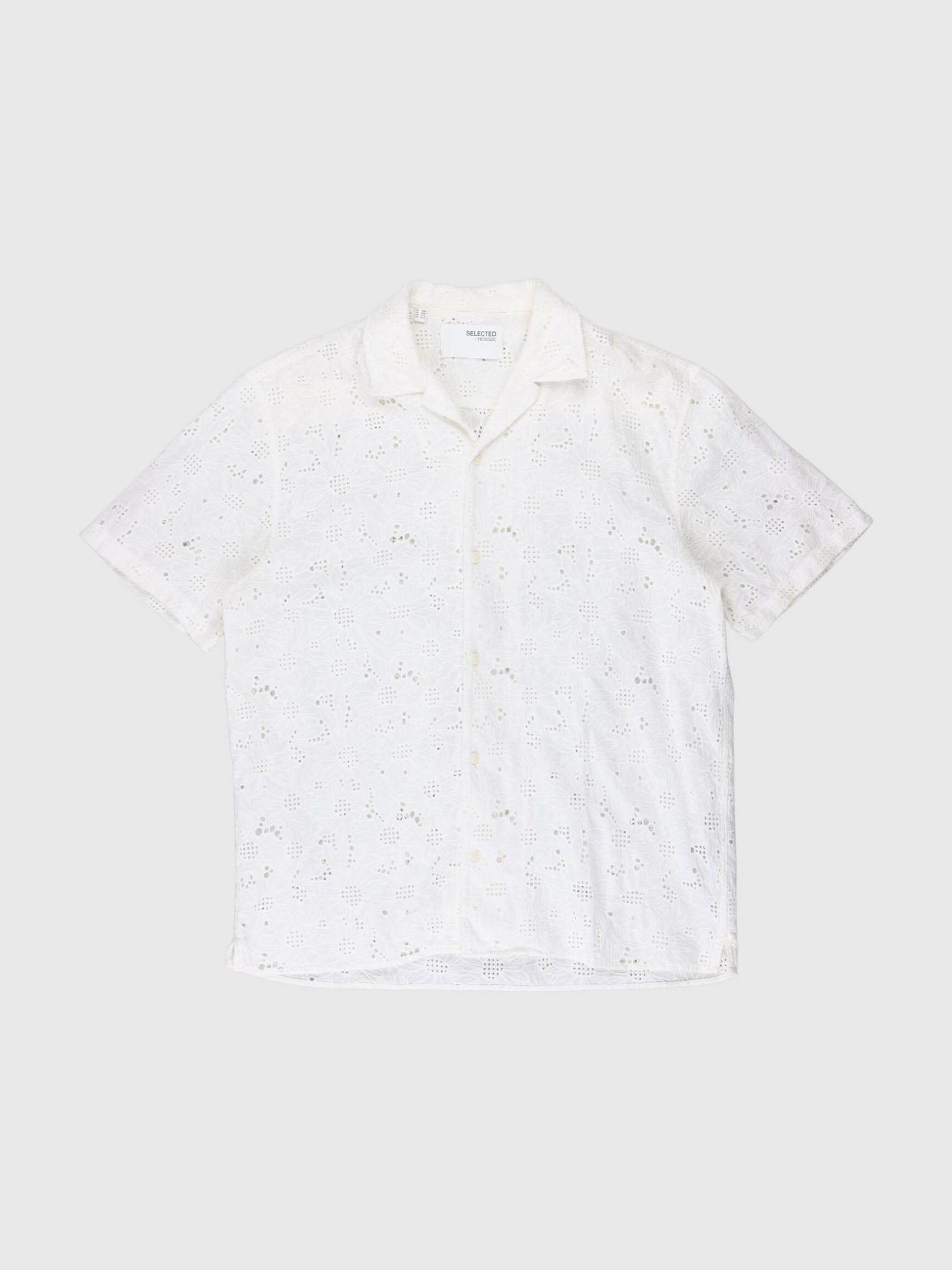 BRODERIE ANGLAISE KORTÆRMET SKJORTE, Bright White, highres