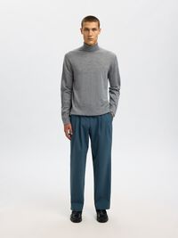 100% MERINO WOOL TURTLENECK, Medium Grey Melange, highres