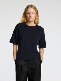 KORTÆRMET ULDBLANDING TOP, Dark Sapphire, highres