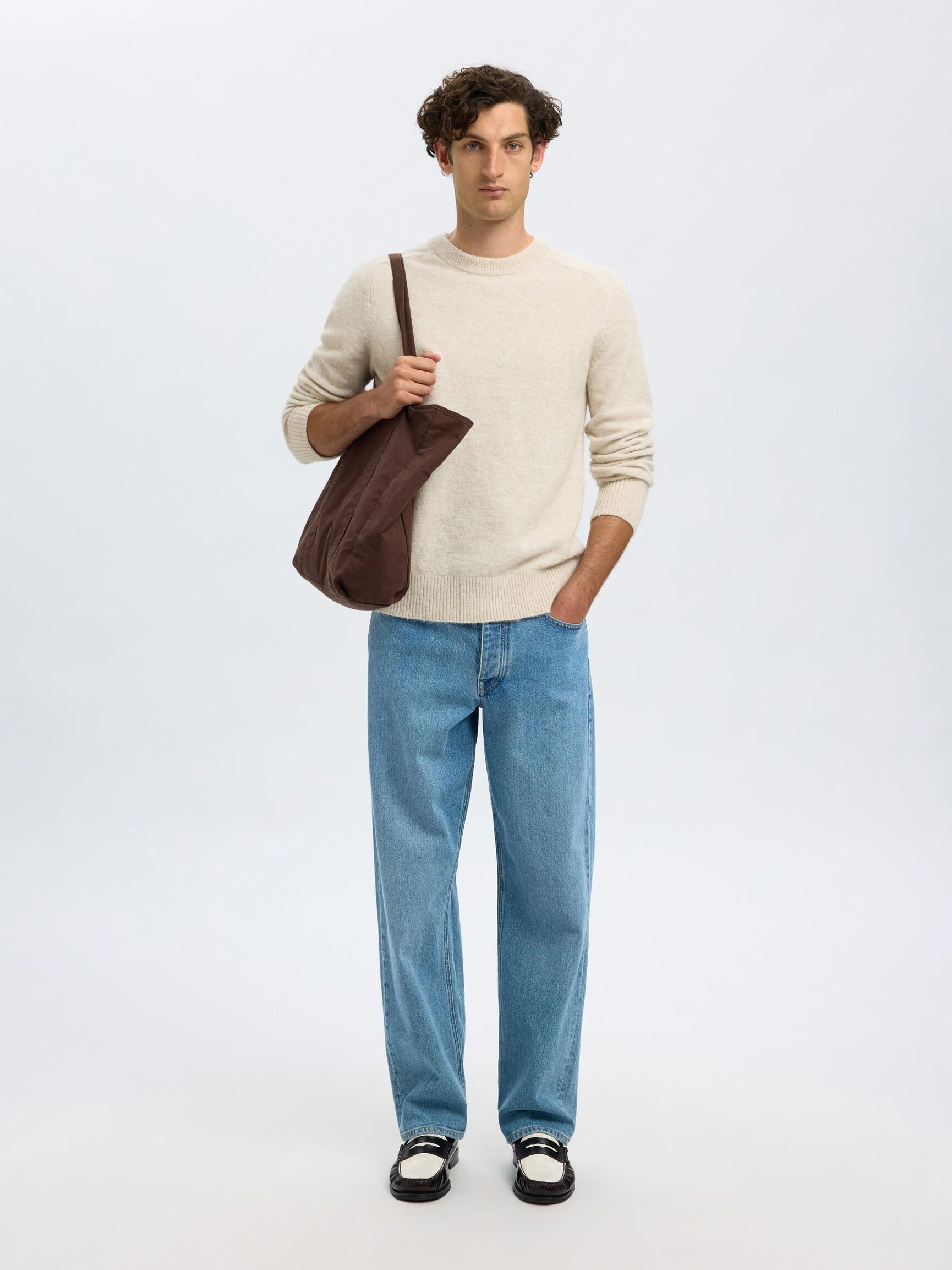 LANGÄRMELIGER STRICKPULLOVER, Oatmeal, highres