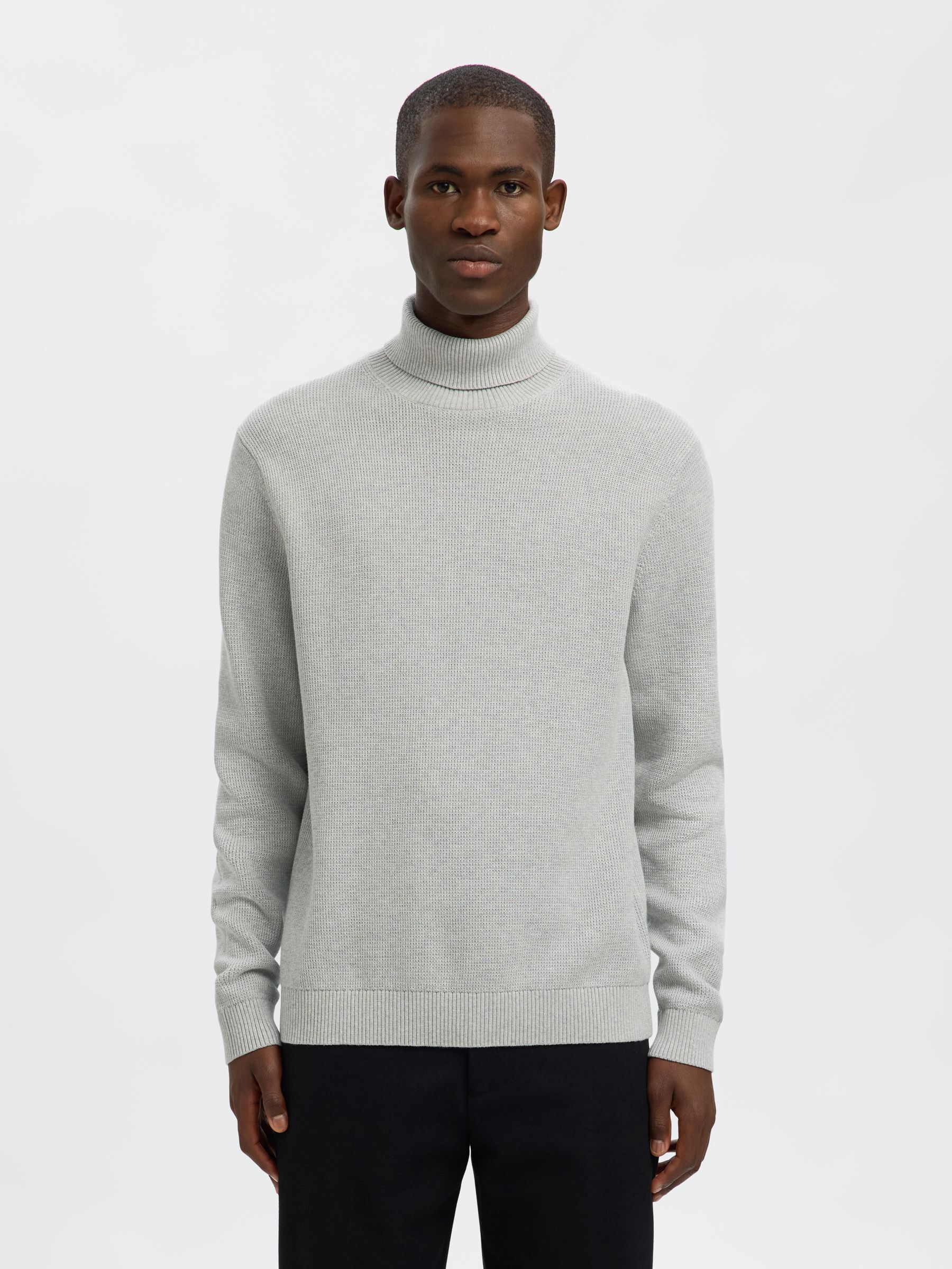 BAUMWOLL ROLLKRAGENPULLOVER, Light Grey Melange, highres