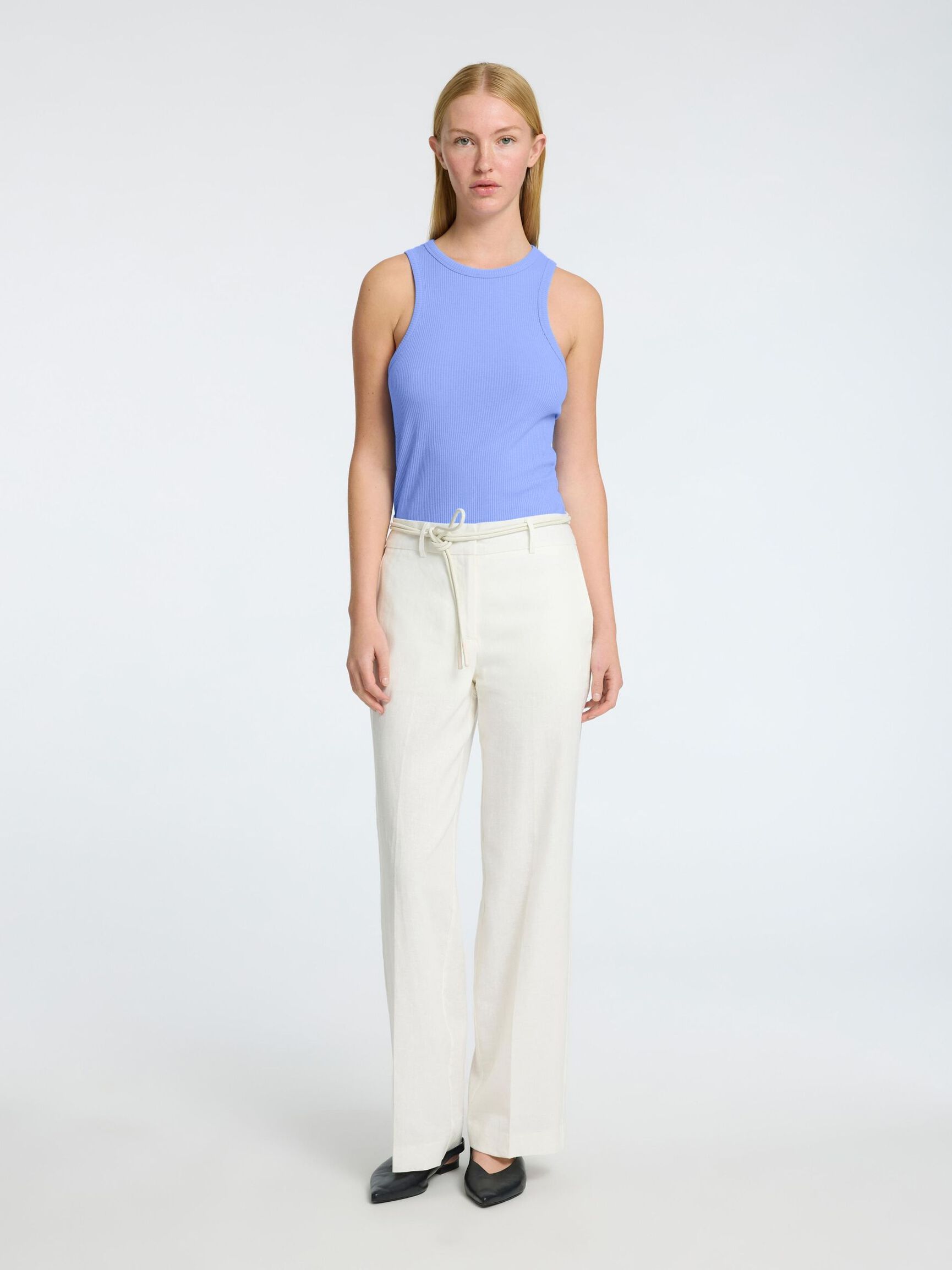 RIBBED TANK TOP, Cornflower Blue, highres