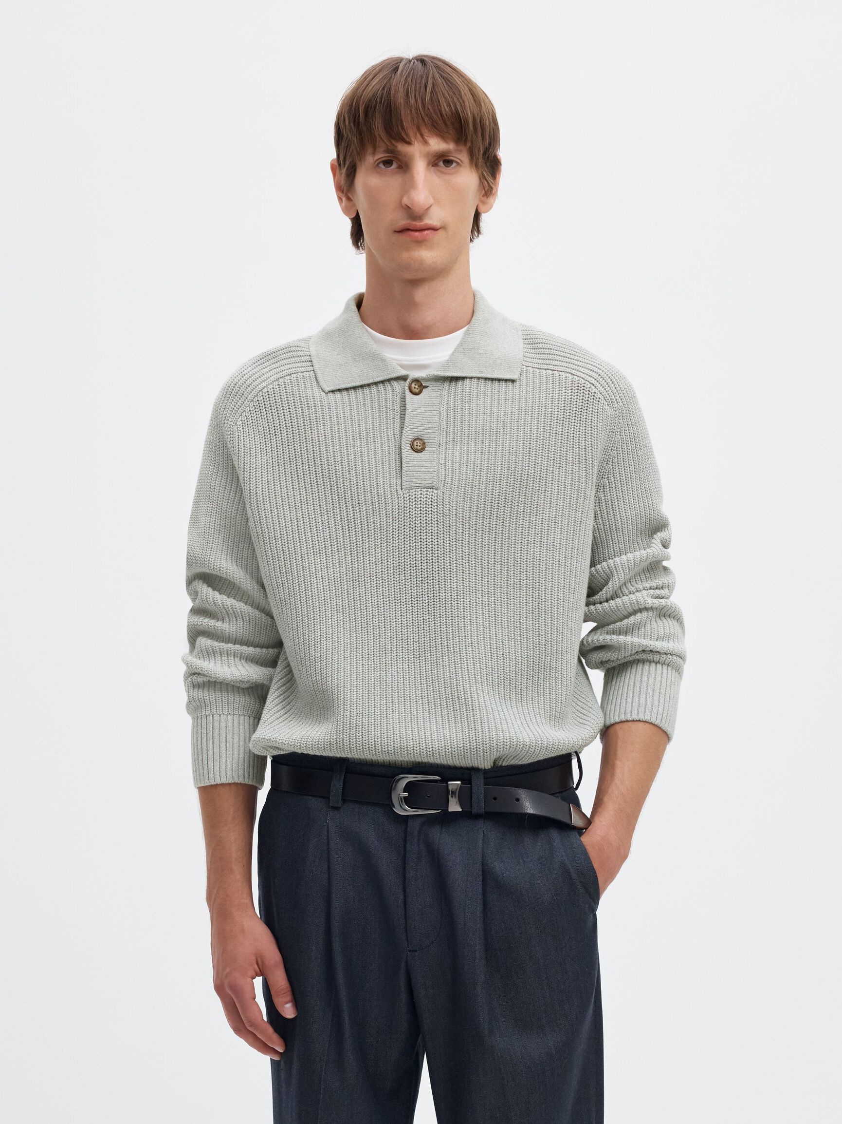 RIBBED PULLOVER, Light Grey Melange, highres