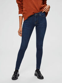 MID WAIST SKINNY FIT JEANS, Dark Blue Denim, highres
