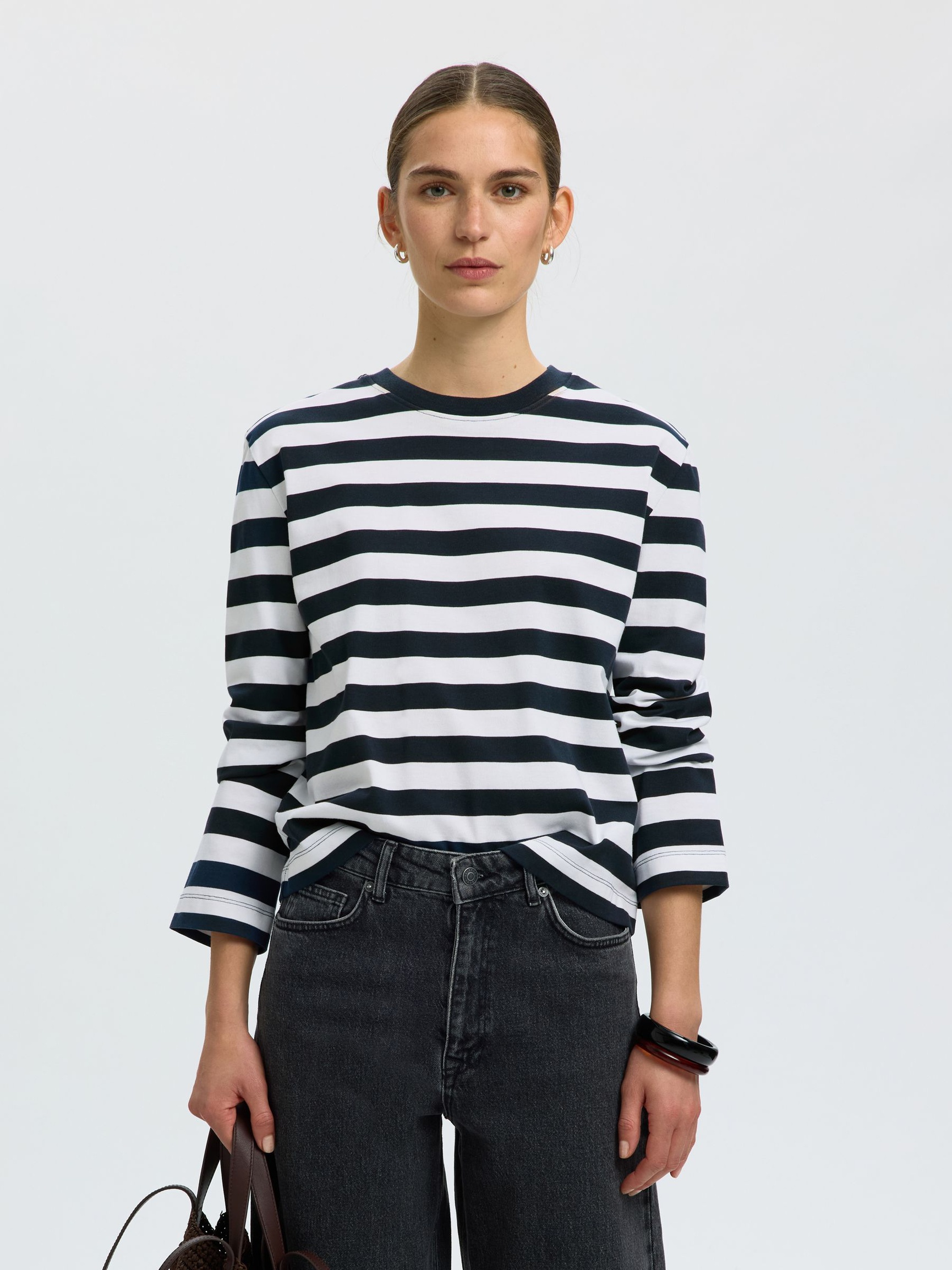STRIPED LONG-SLEEVED T-SHIRT, Dark Sapphire, highres