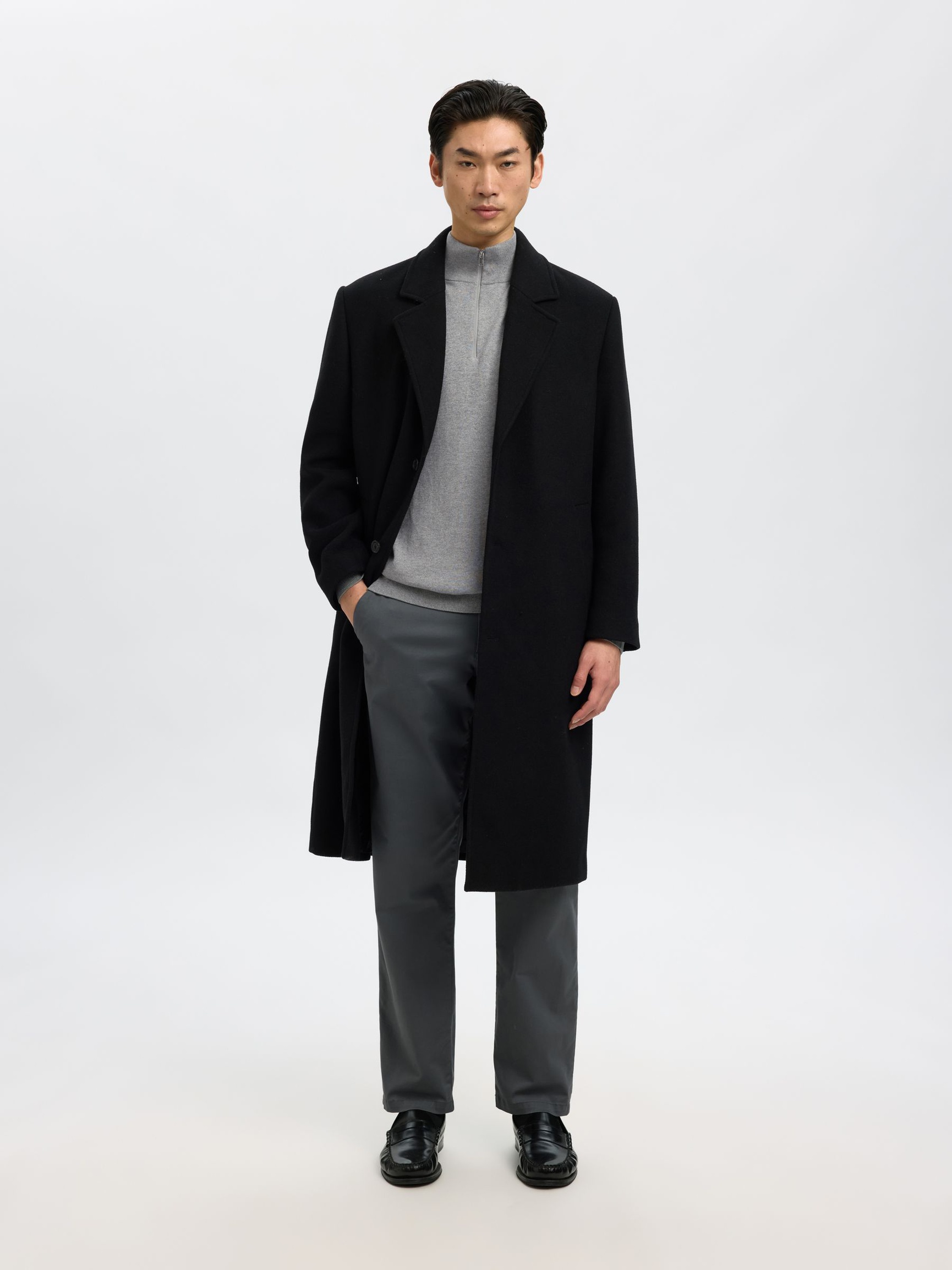 HALF-ZIP KNITTED JUMPER, Medium Grey Melange, highres