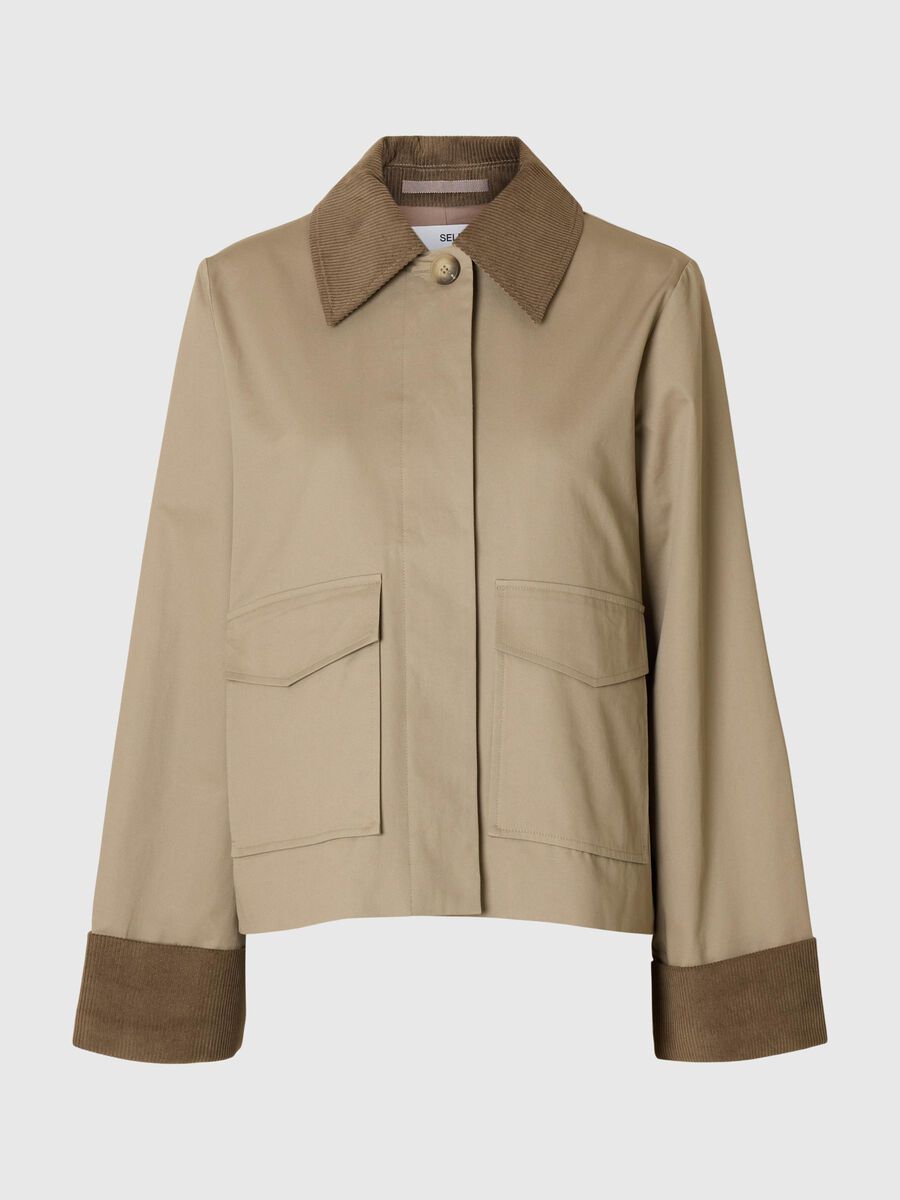Selected BOXY FIT SHORT JACKET, Greige, highres - 16099378_Greige_001.jpg