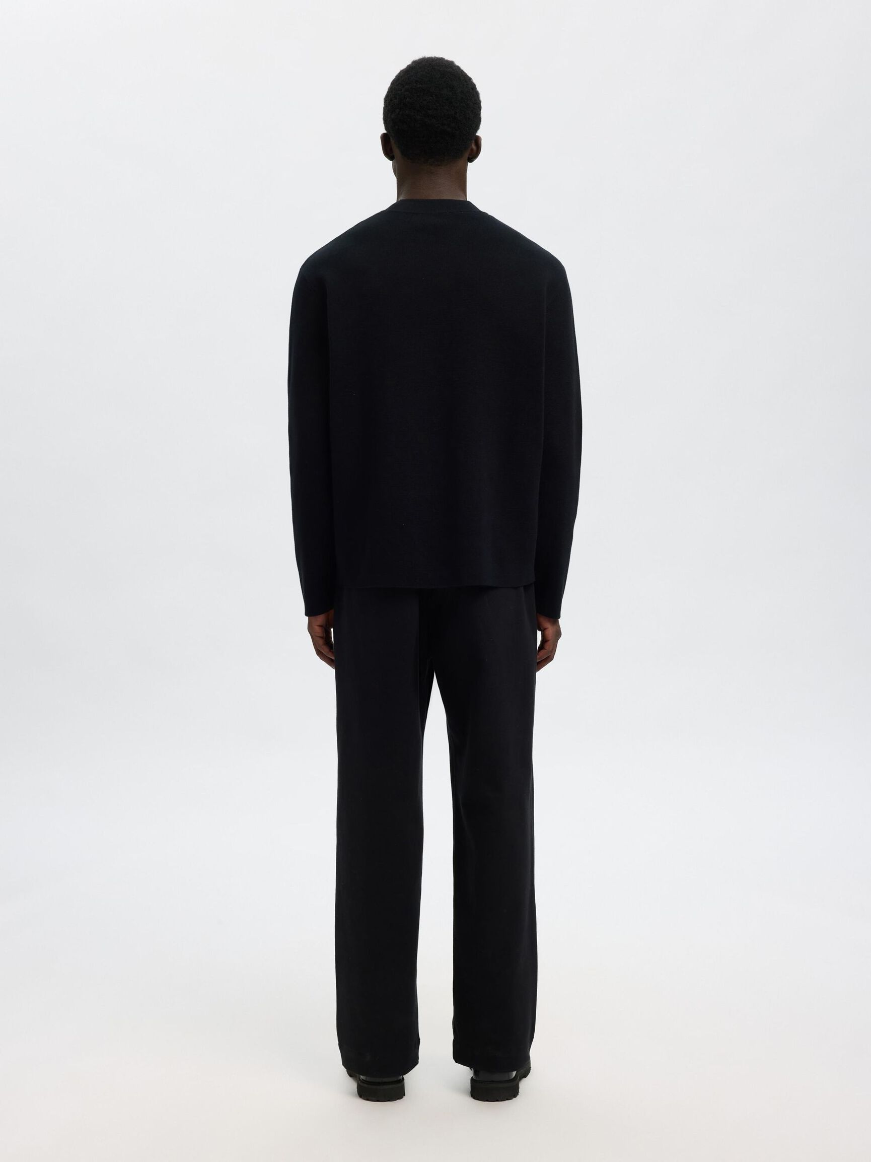 RELAXED FIT COTTON BLEND PULLOVER, Black, highres