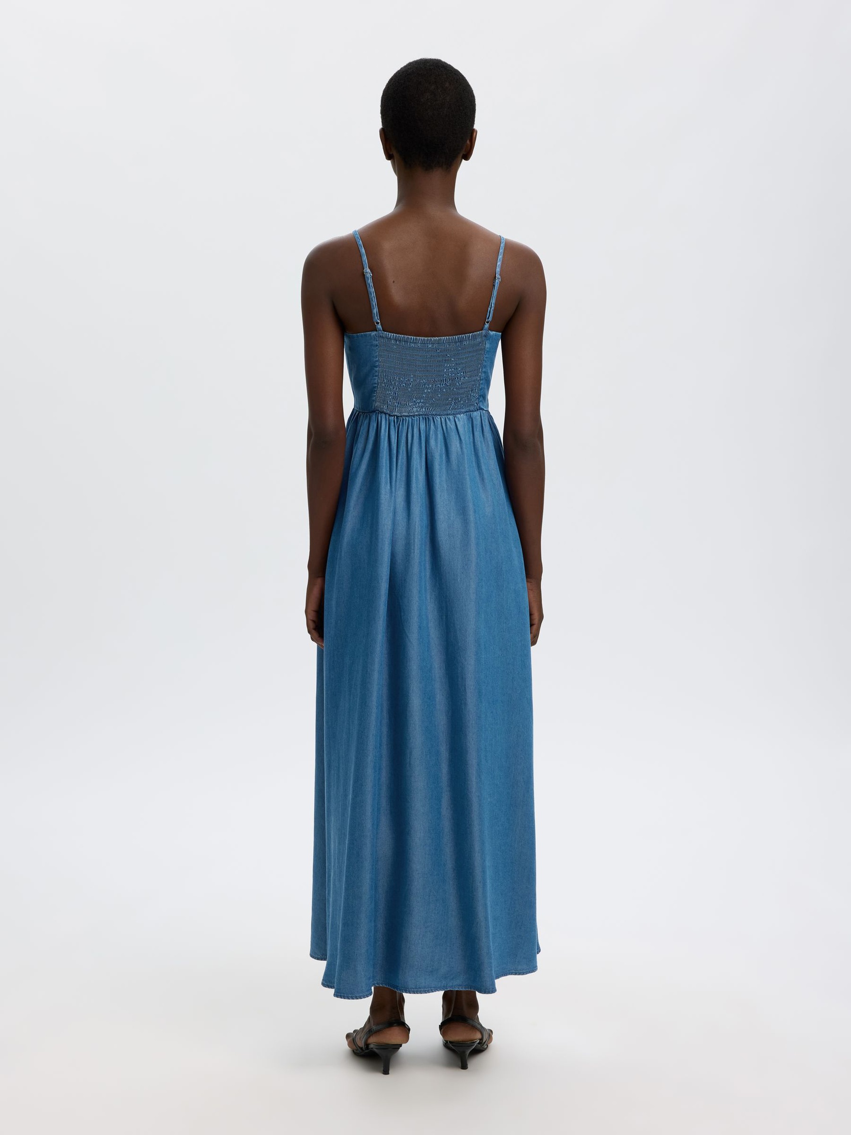 SLEEVELESS MAXI DRESS, Medium Blue Denim, highres