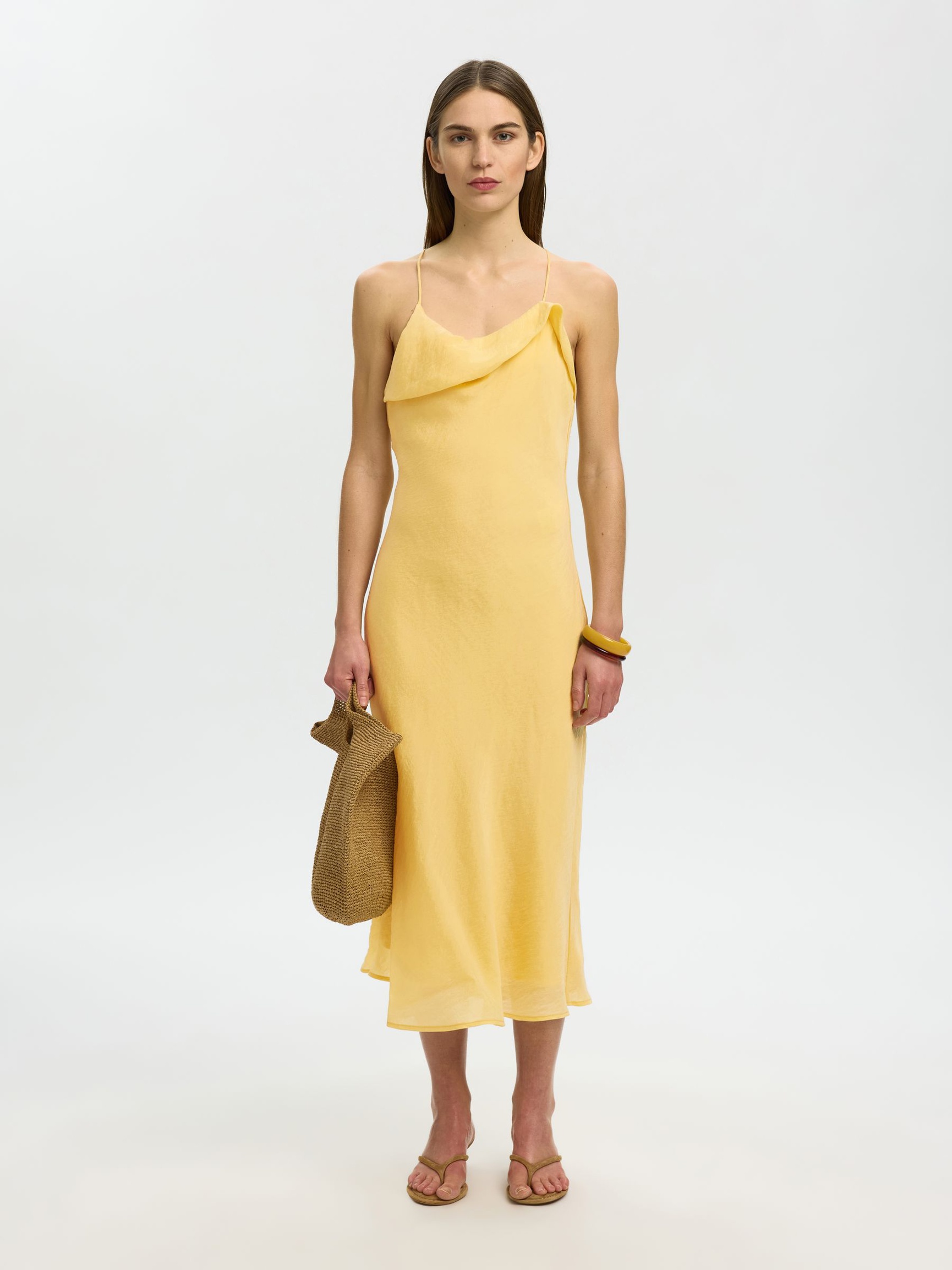 ÄRMELLOSES MAXI-SLIPKLEID, Straw, highres