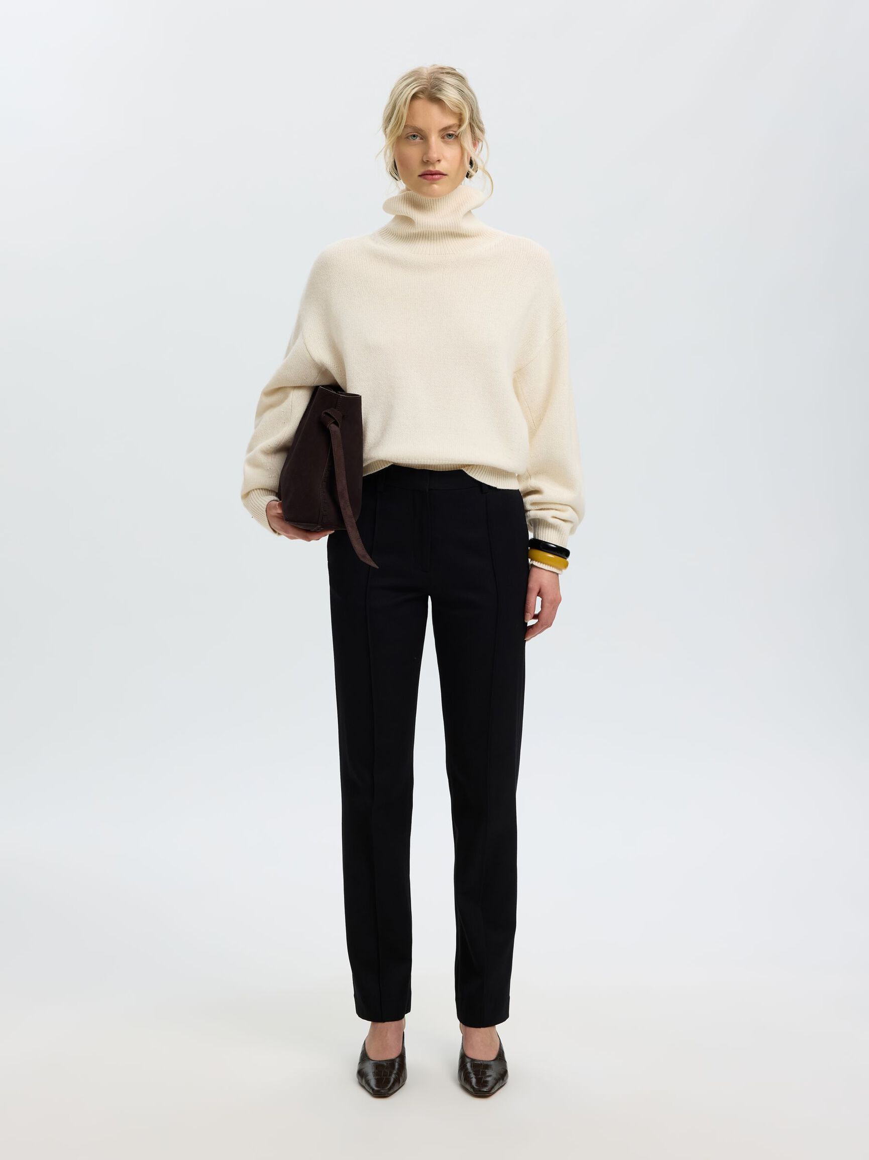 WOOL BLEND TURTLENECK, Egret, highres