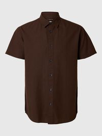 COTTON BLEND SHORT SLEEVED SHIRT, Coffee Bean, highres