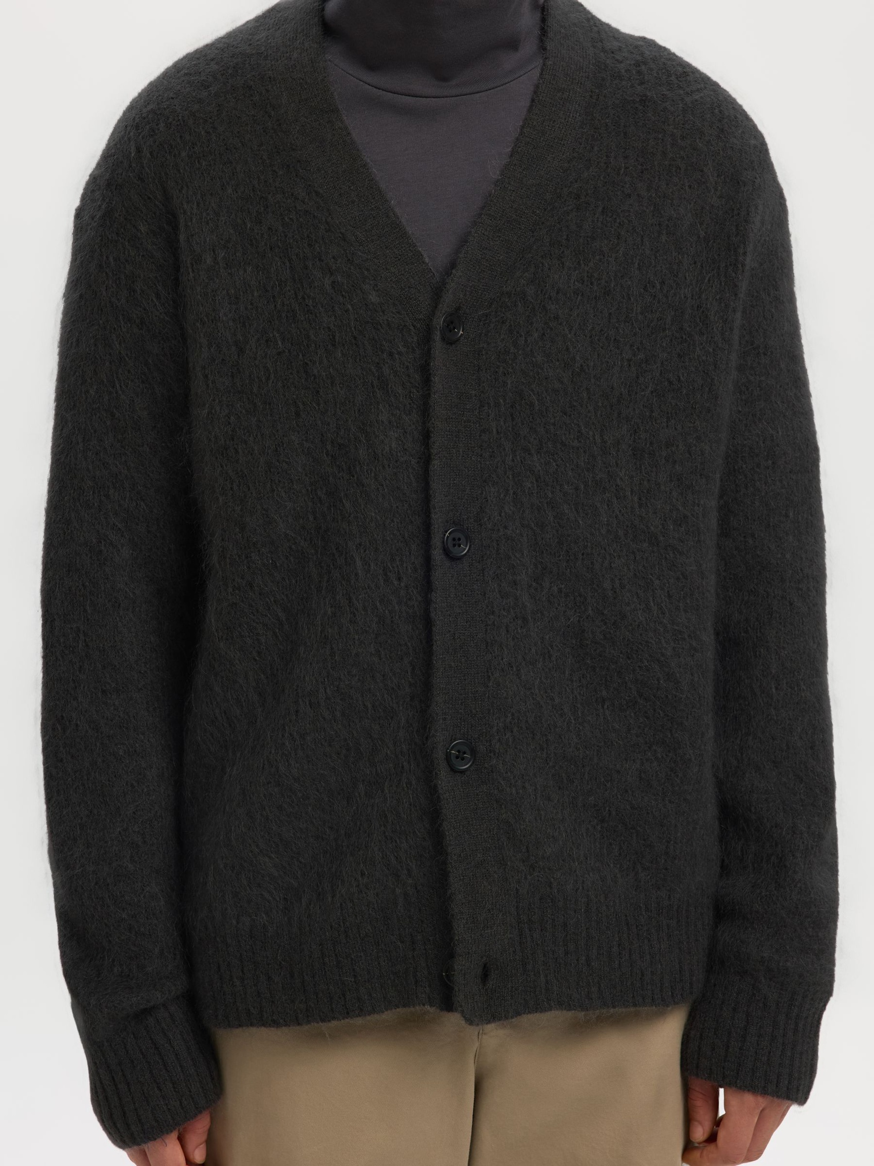 MOHAIR BLEND KNITTED CARDIGAN, Asphalt, highres