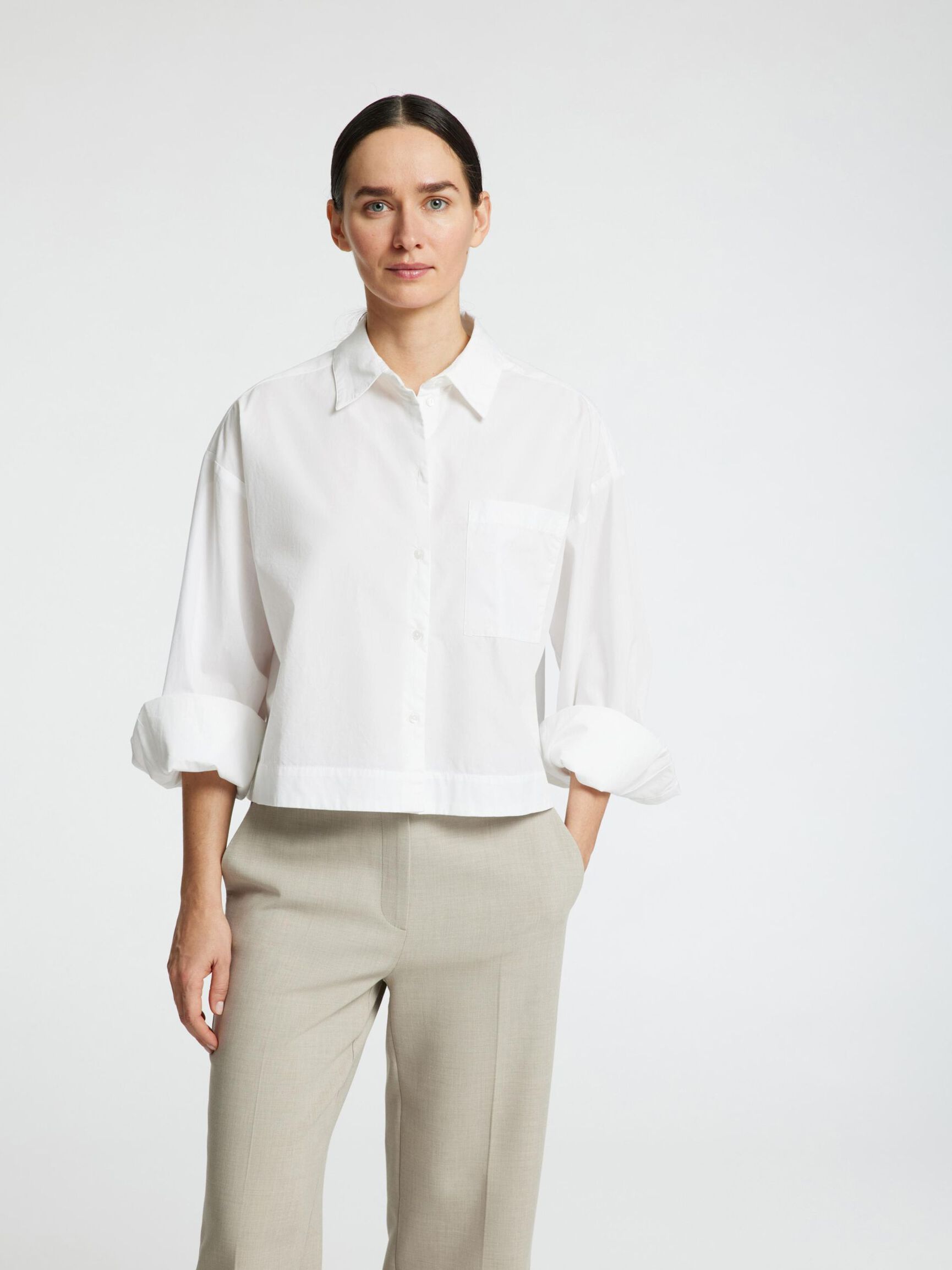 BOXY FIT CROPPED SHIRT, Bright White, highres
