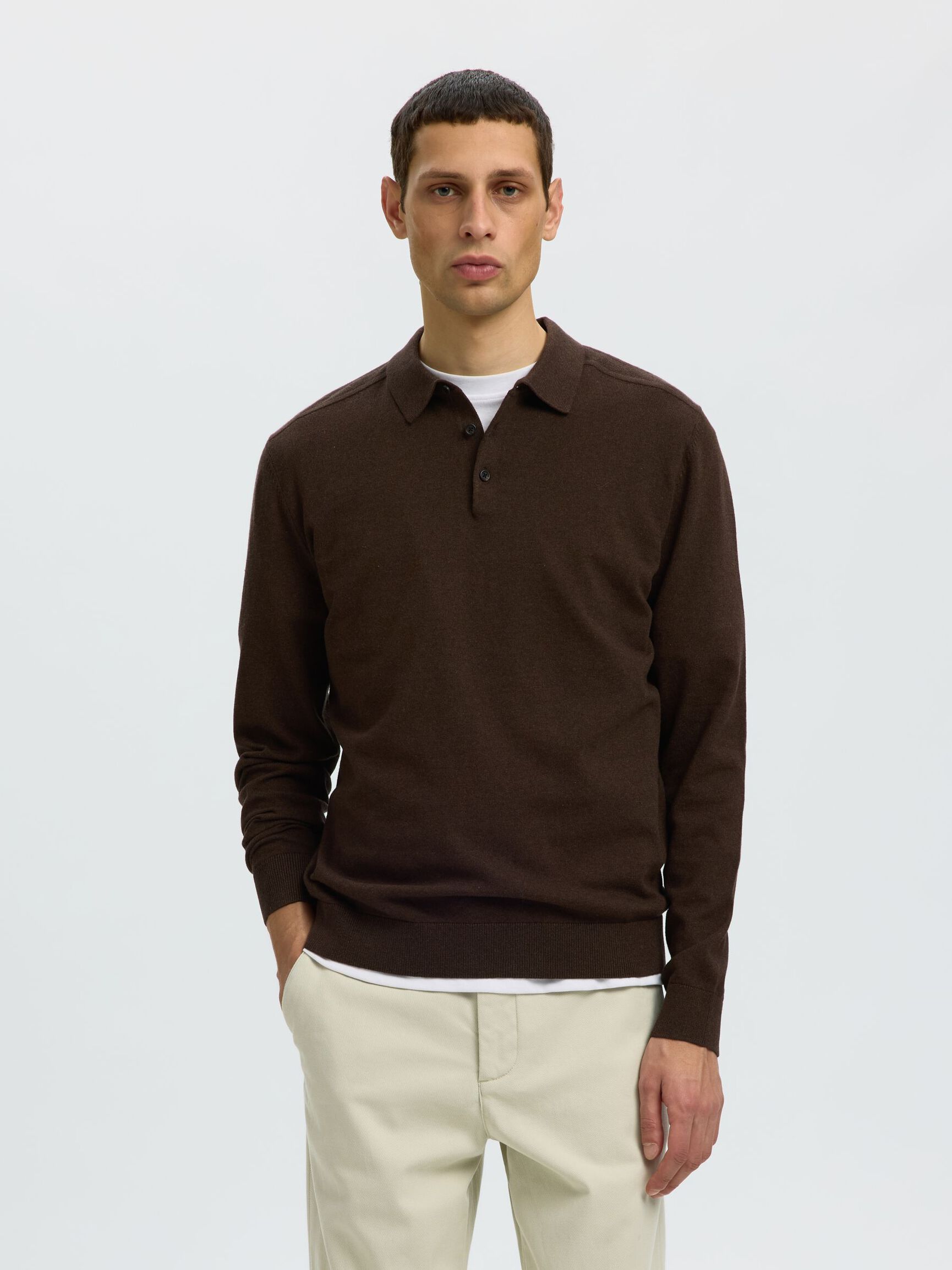 KNITTED LONG-SLEEVED POLO SHIRT, Delicioso, highres