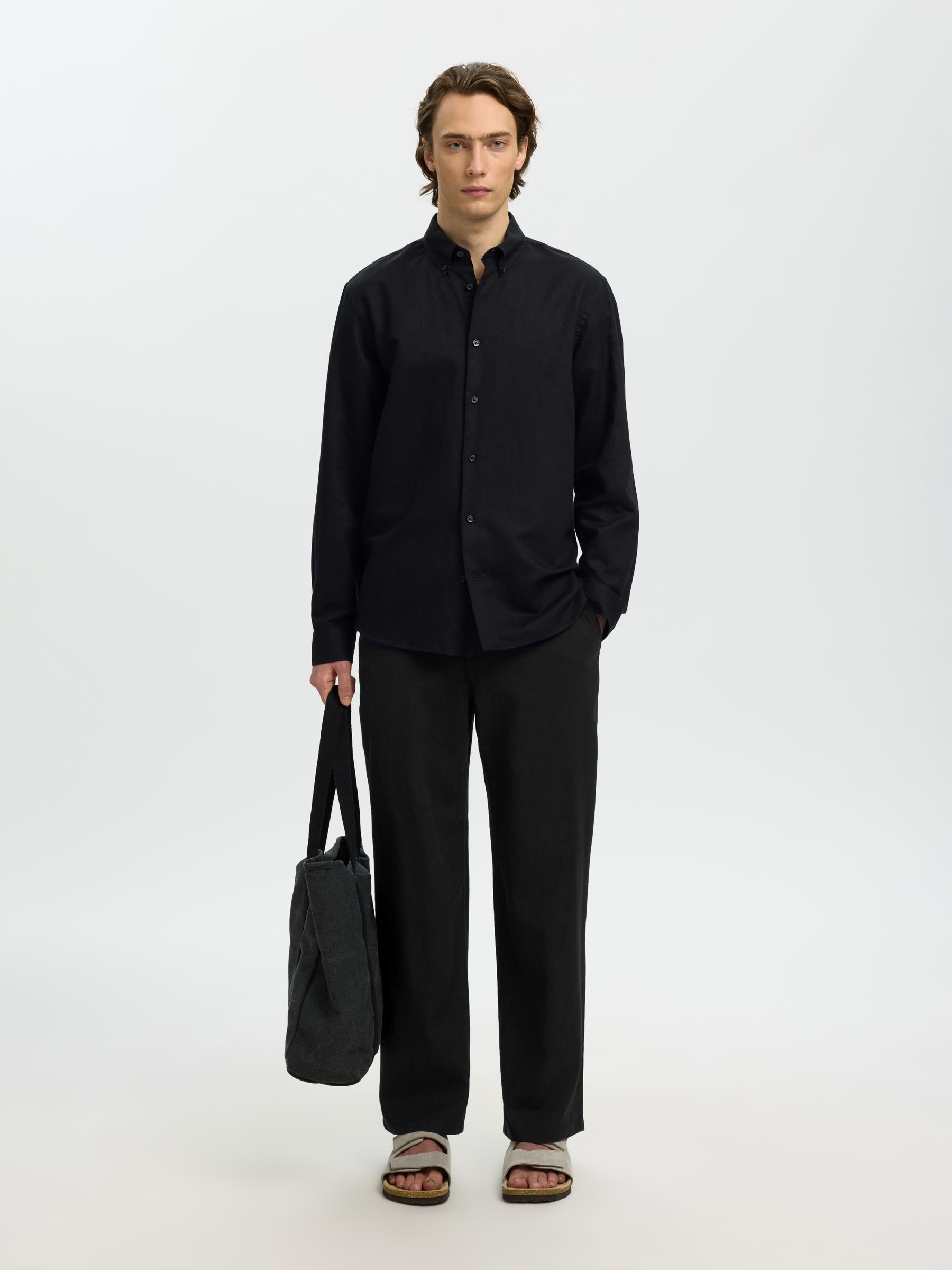 220 LOOSE FIT LINEN-BLEND TROUSERS, Black, highres