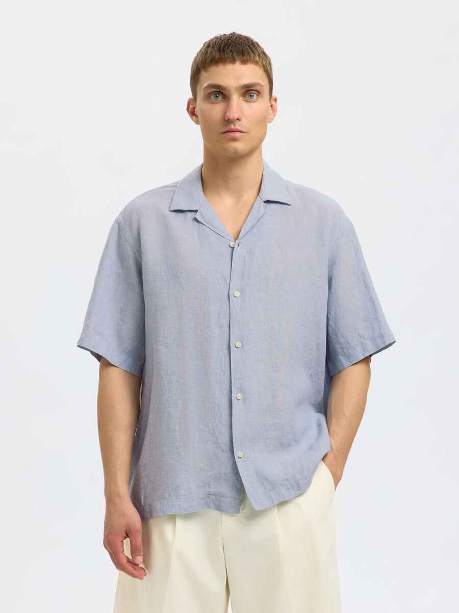 Selected 100% LINEN SHORT SLEEVED SHIRT, Blue Fog, highres - 16096908_BlueFog_1199883_003.jpg