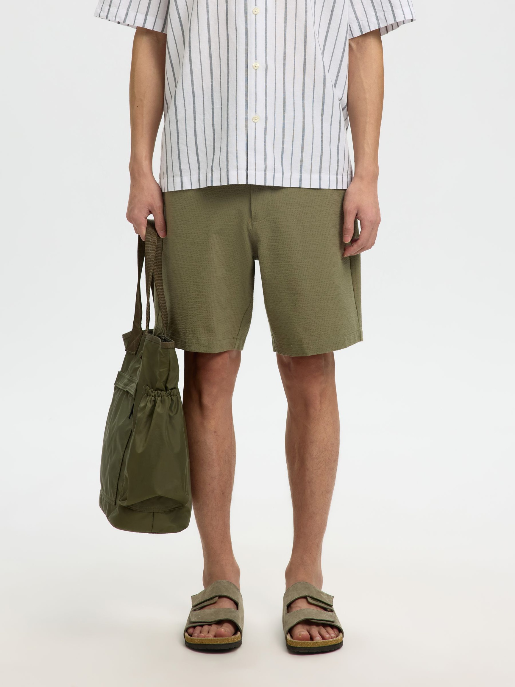 SEERSUCKER SHORTS, Deep Lichen Green, highres