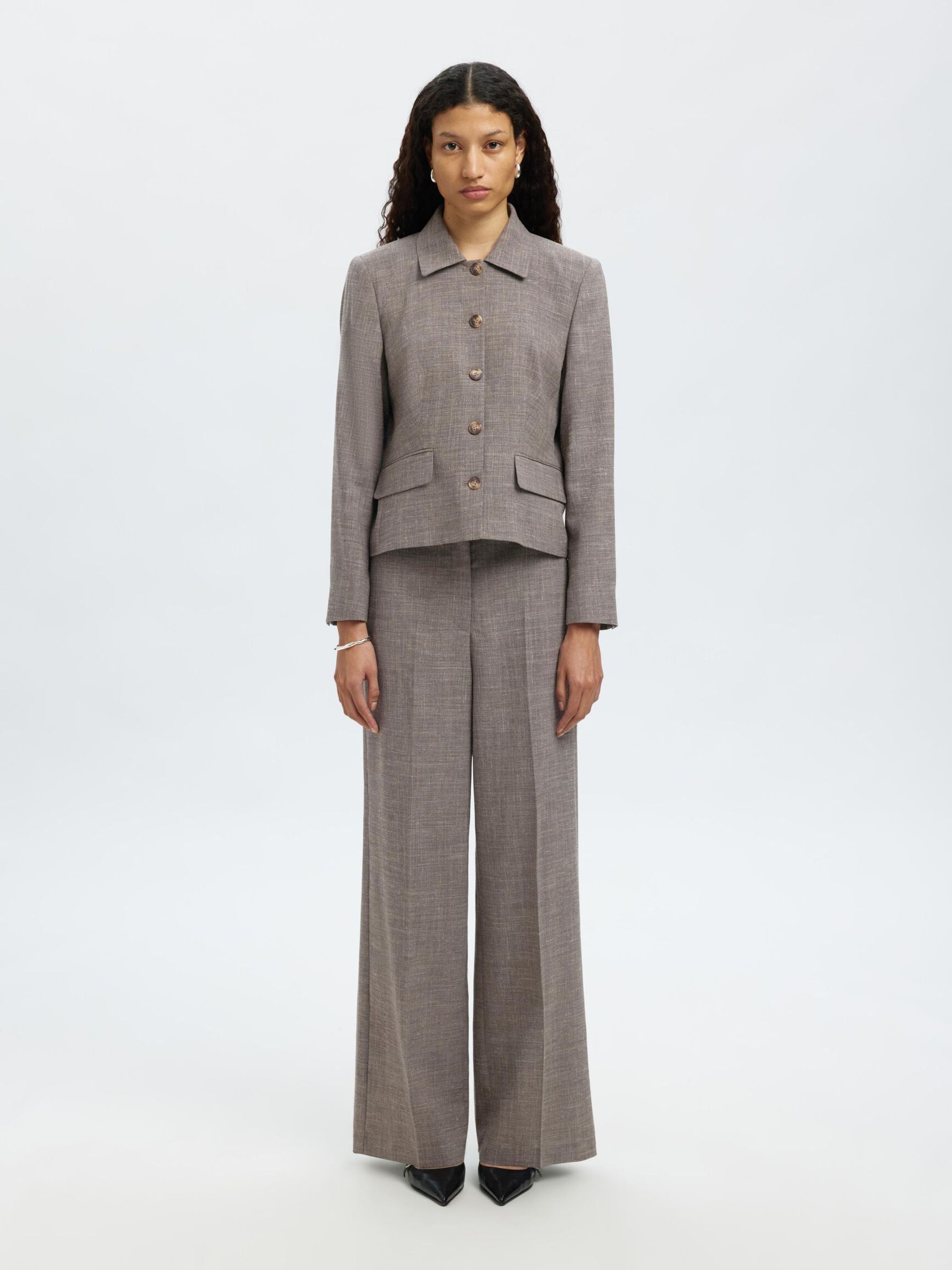 KORT GETAILEERD BLAZER, Dark Sand Melange, highres